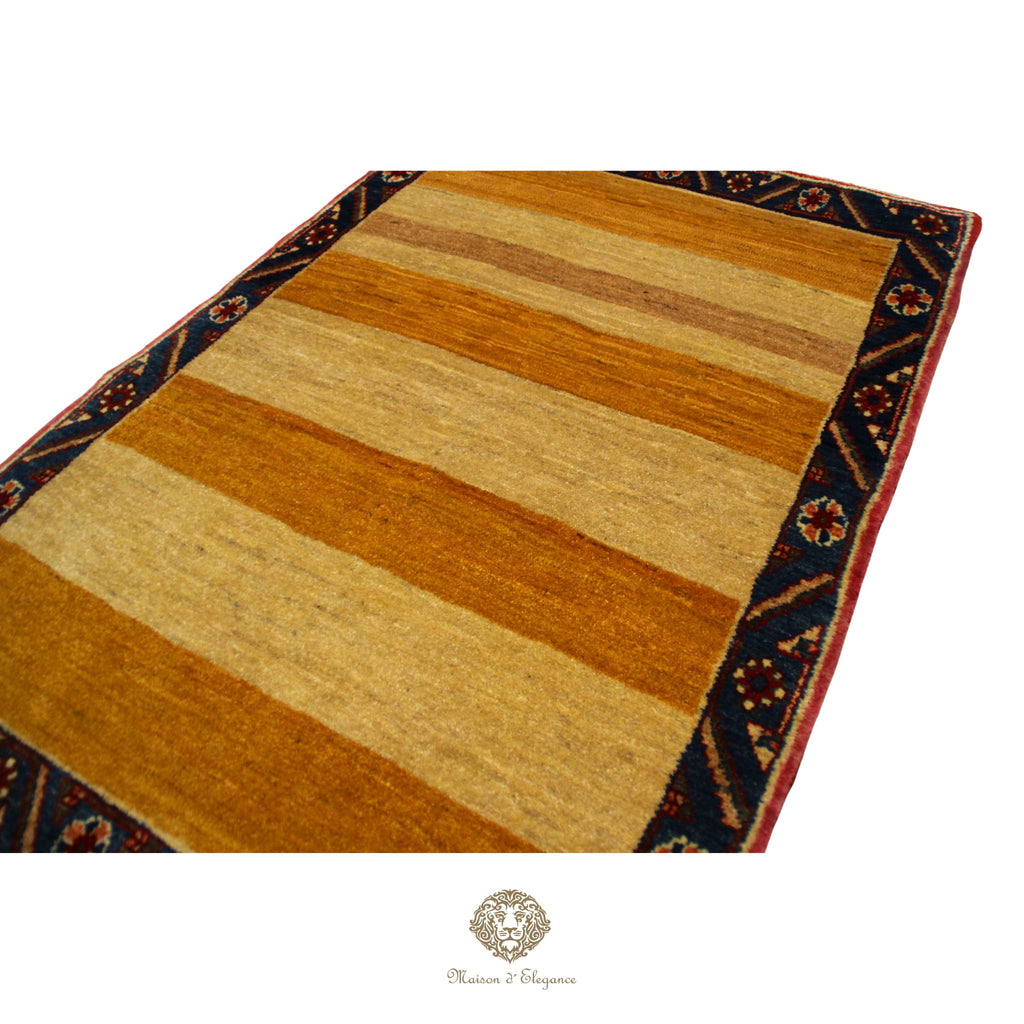 Alfombra Shiraz Rayas Naranja Beige - Lana Artesanal 164 x 101 cm
