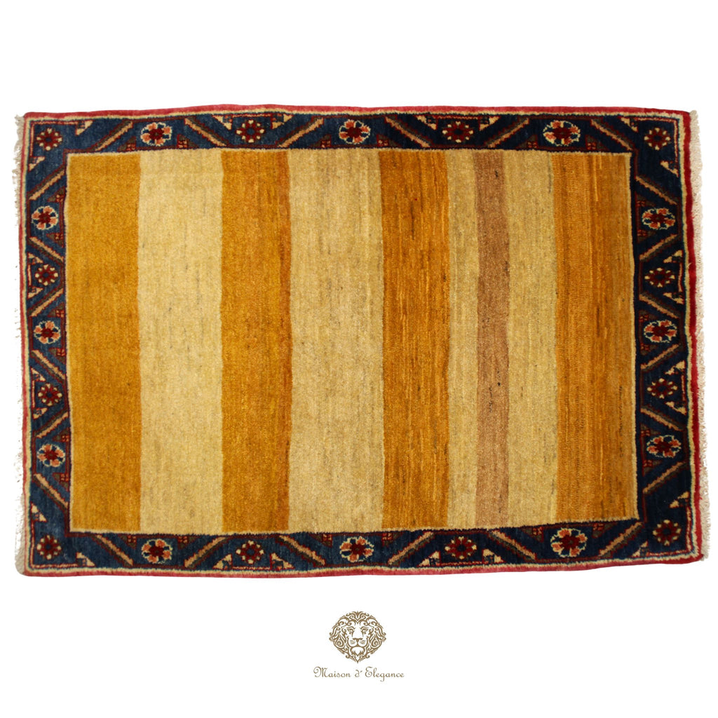 Alfombra Shiraz Rayas Naranja Beige - Lana Artesanal 164 x 101 cm