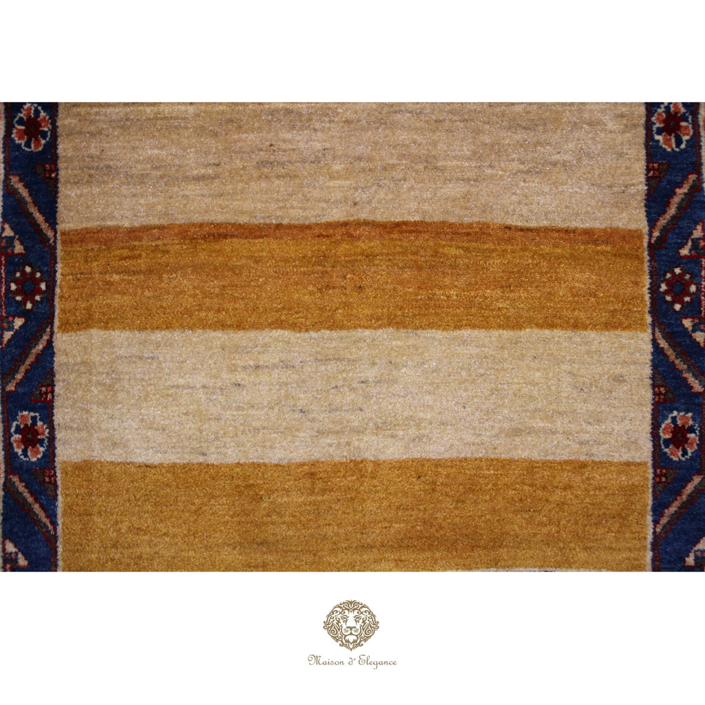 Alfombra Shiraz Rayas Naranja Beige - Lana Artesanal 164 x 101 cm