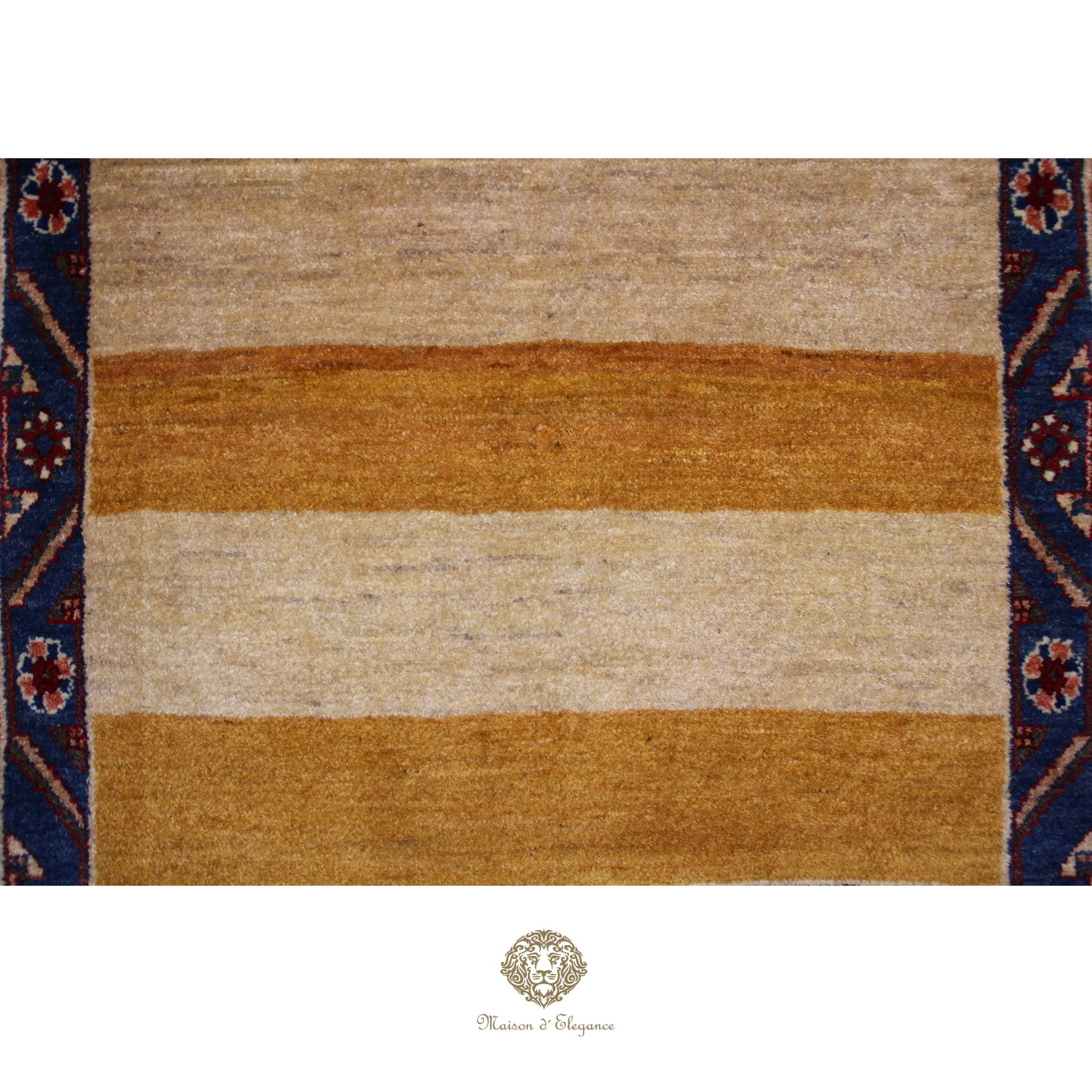 Alfombra Shiraz Rayas Naranja Beige - Lana Artesanal 164 x 101 cm