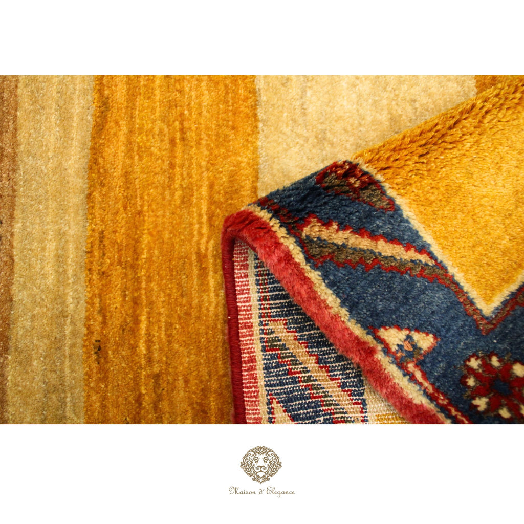 Alfombra Shiraz Rayas Naranja Beige - Lana Artesanal 164 x 101 cm