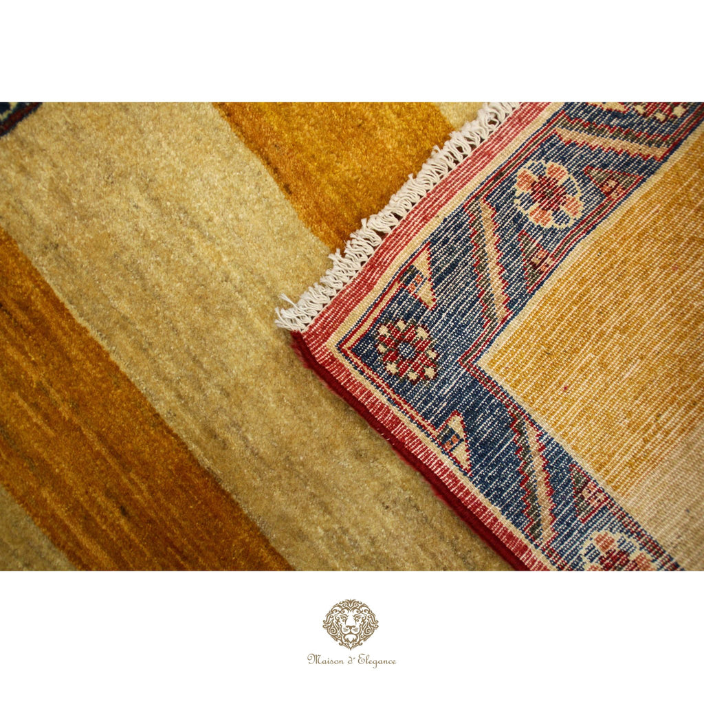 Alfombra Shiraz Rayas Naranja Beige - Lana Artesanal 164 x 101 cm