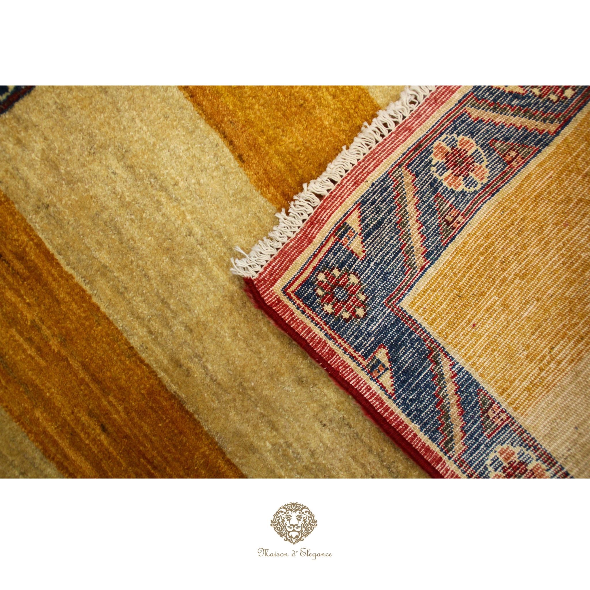 Alfombra Shiraz Rayas Naranja Beige - Lana Artesanal 164 x 101 cm