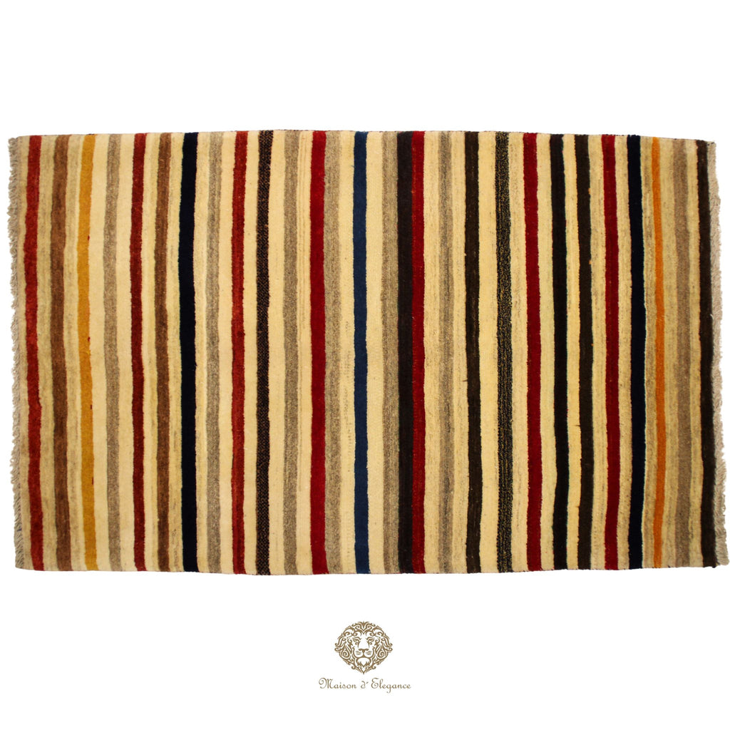 Alfombra Moderna a rayas Lana Multicolor - Diseño Contemporáneo 155 x 94 cm