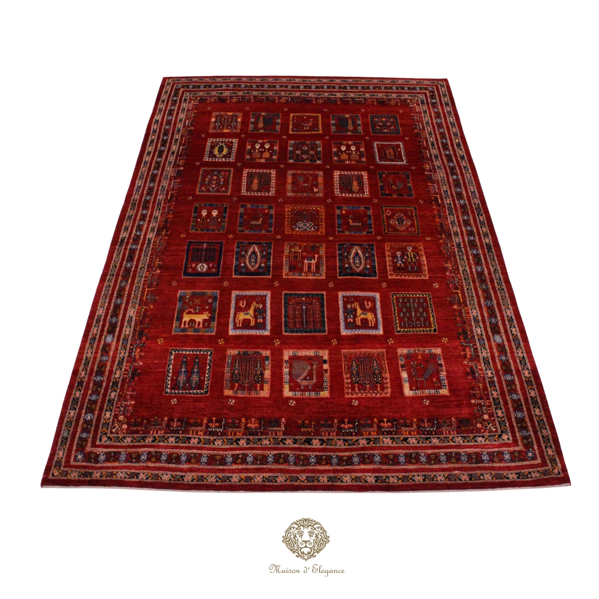 Alfombra Moderna Roja Geométrica Lana - Diseño Contemporáneo 321 x 221 cm