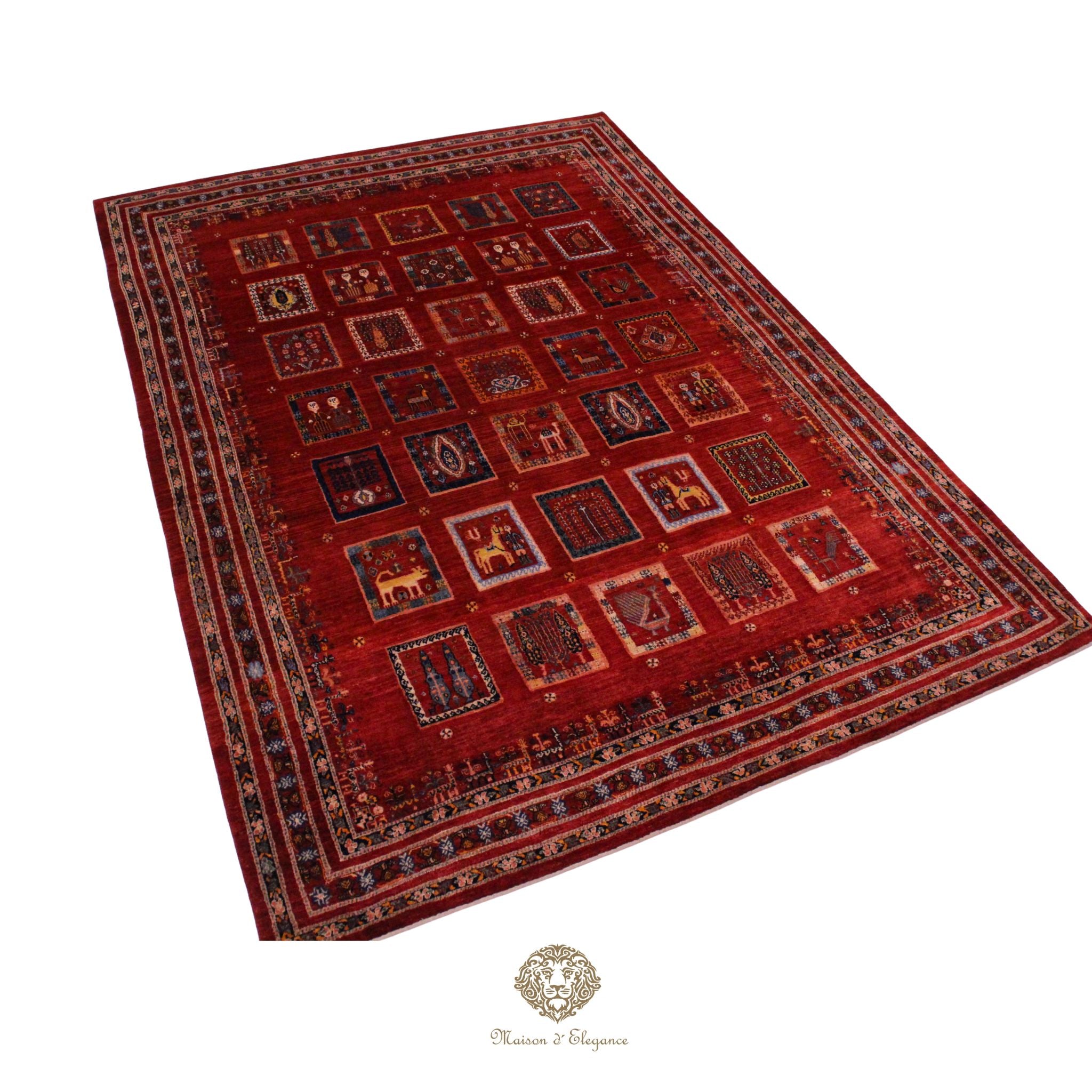 Alfombra Moderna Roja Geométrica Lana - Diseño Contemporáneo 321 x 221 cm