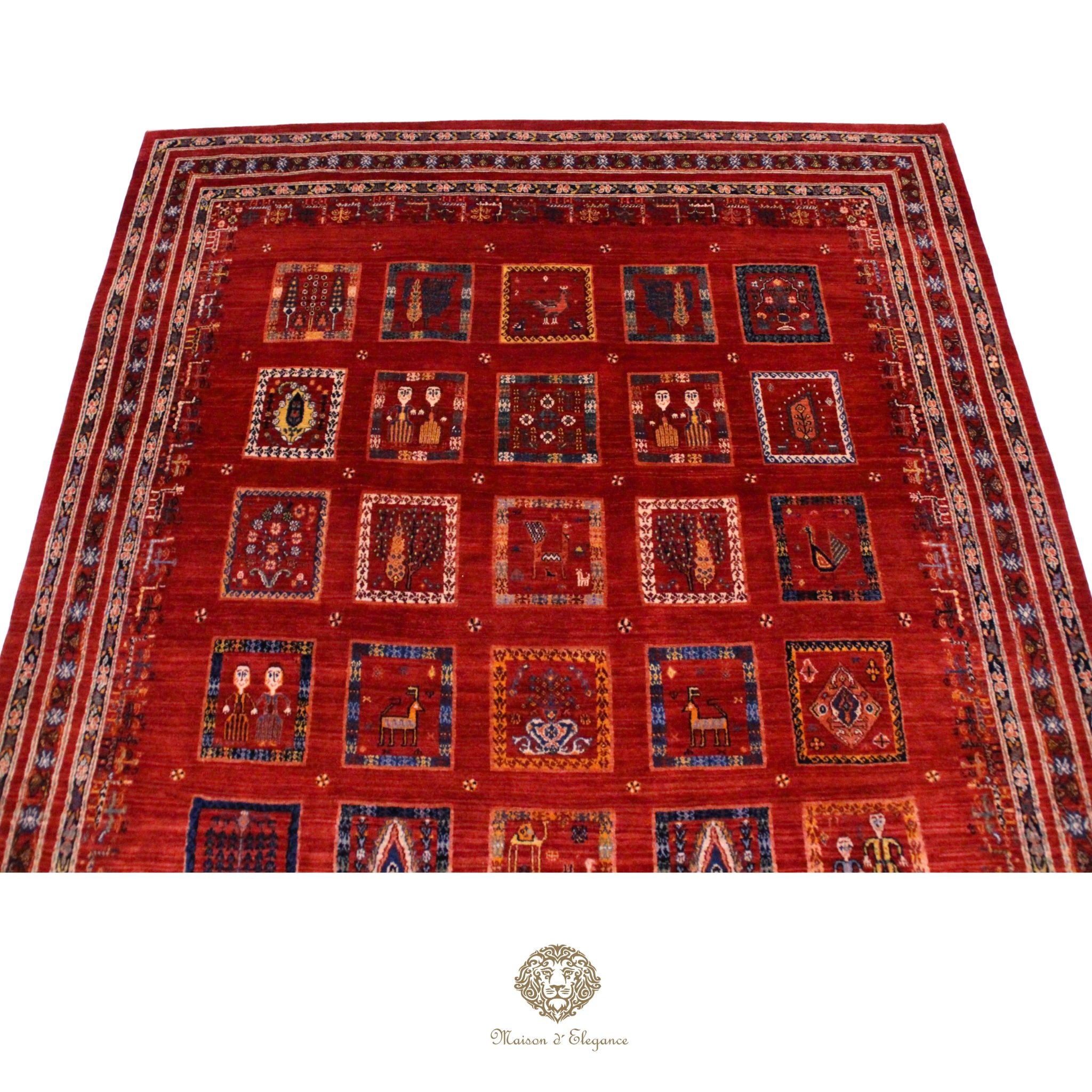 Alfombra Moderna Roja Geométrica Lana - Diseño Contemporáneo 321 x 221 cm