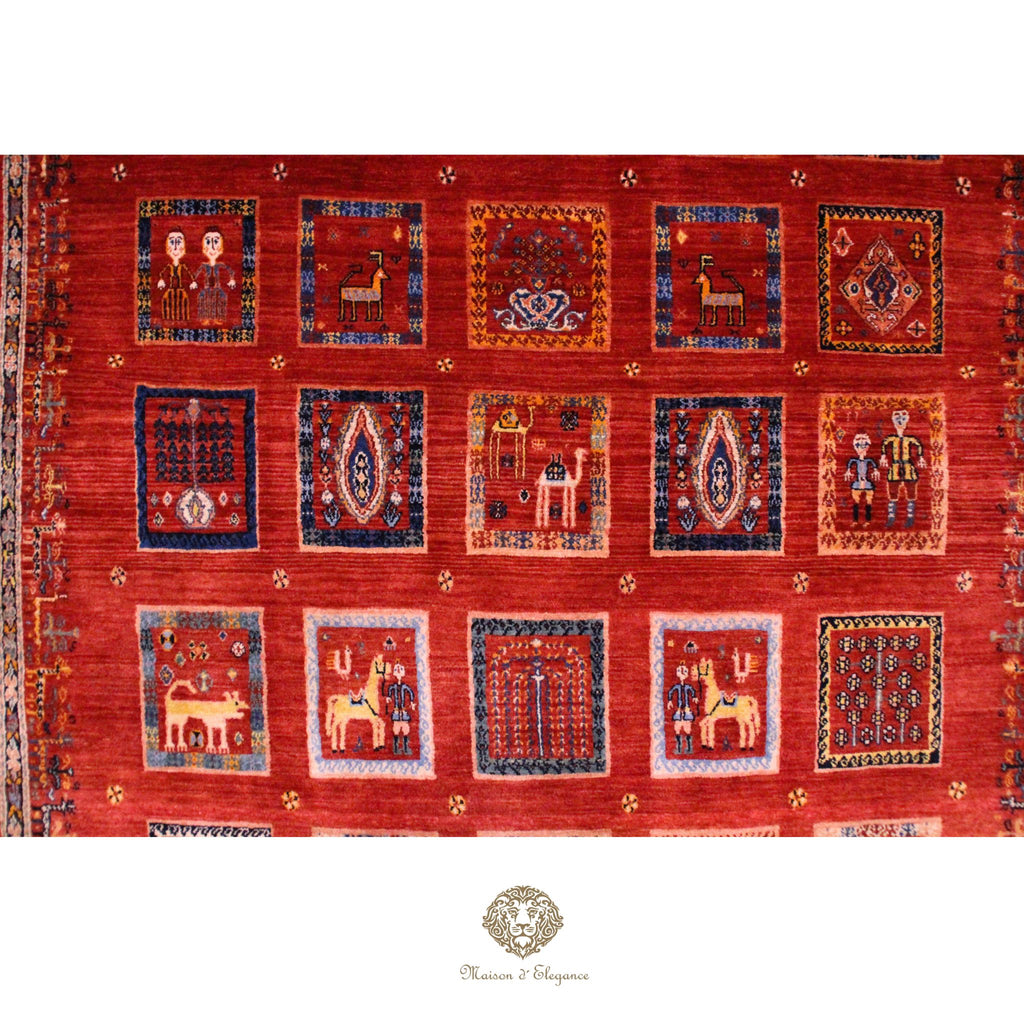 Alfombra Moderna Roja Geométrica Lana - Diseño Contemporáneo 321 x 221 cm