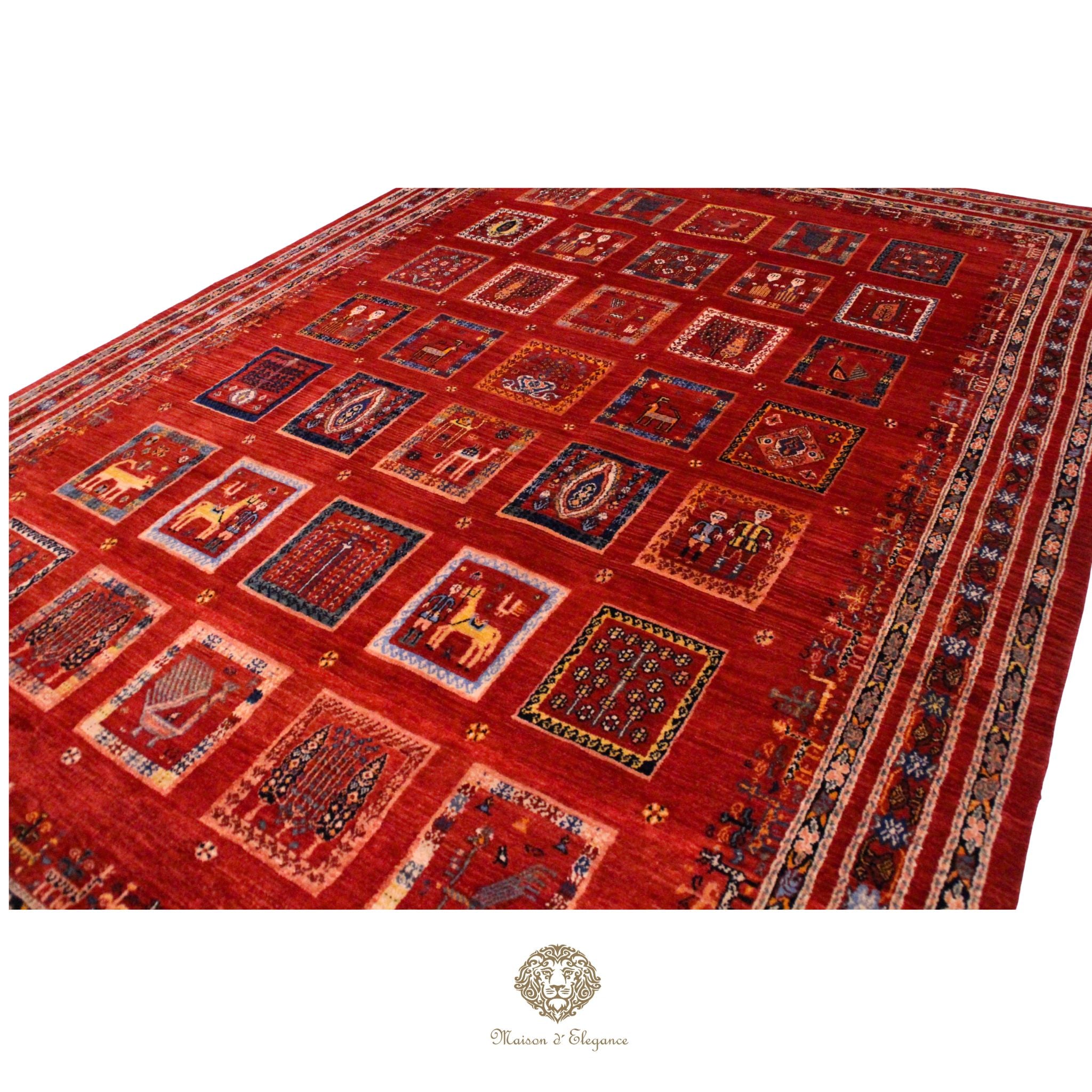 Alfombra Moderna Roja Geométrica Lana - Diseño Contemporáneo 321 x 221 cm