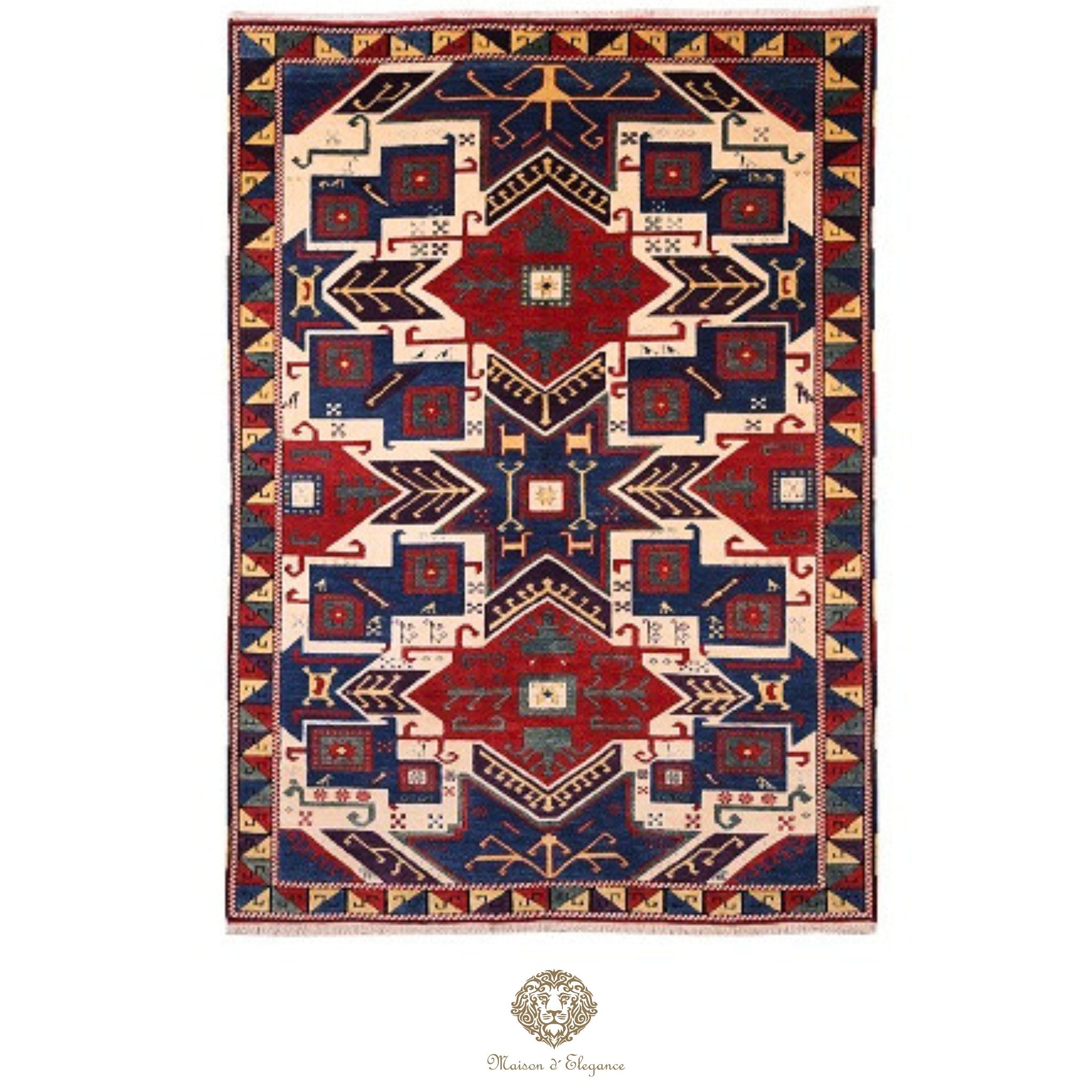 Alfombra Kazak Lana Rojo y Azul Tradicional 258 x 181 cm