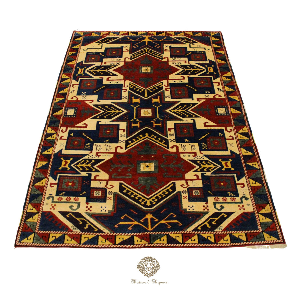 Alfombra Kazak Lana Rojo y Azul Tradicional 258 x 181 cm