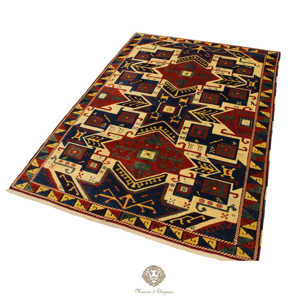 Alfombra Kazak Lana Rojo y Azul Tradicional 258 x 181 cm