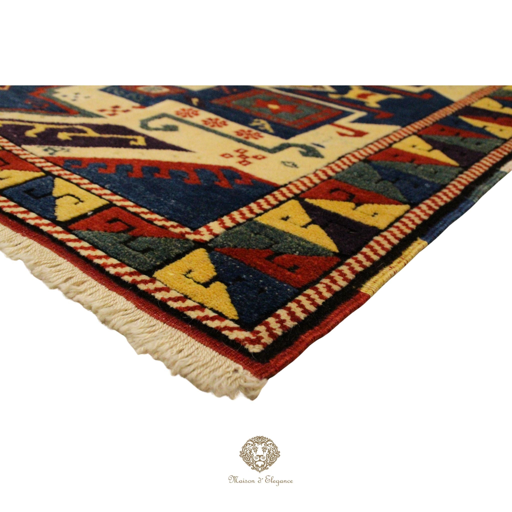 Alfombra Kazak Lana Rojo y Azul Tradicional 258 x 181 cm