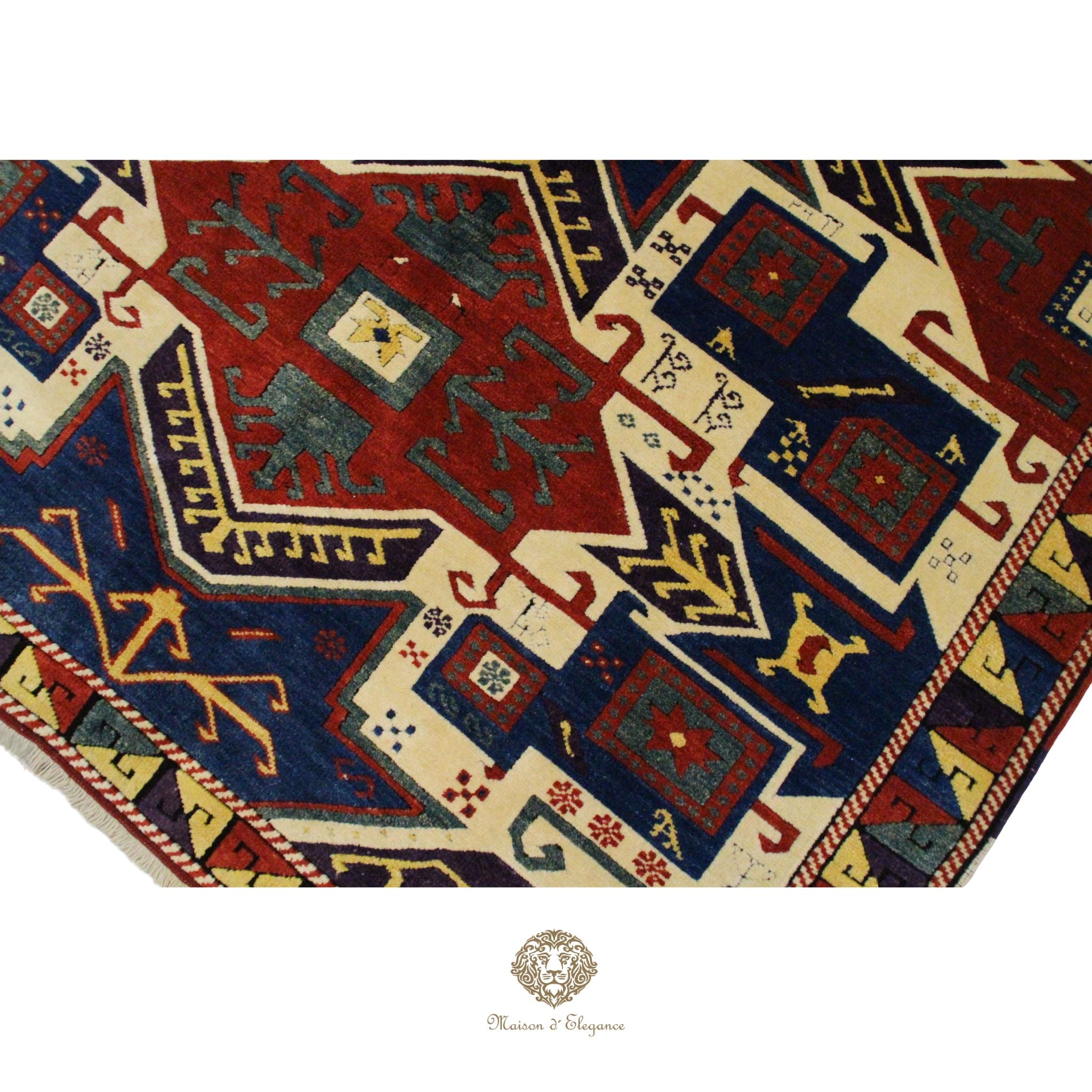 Alfombra Kazak Lana Rojo y Azul Tradicional 258 x 181 cm