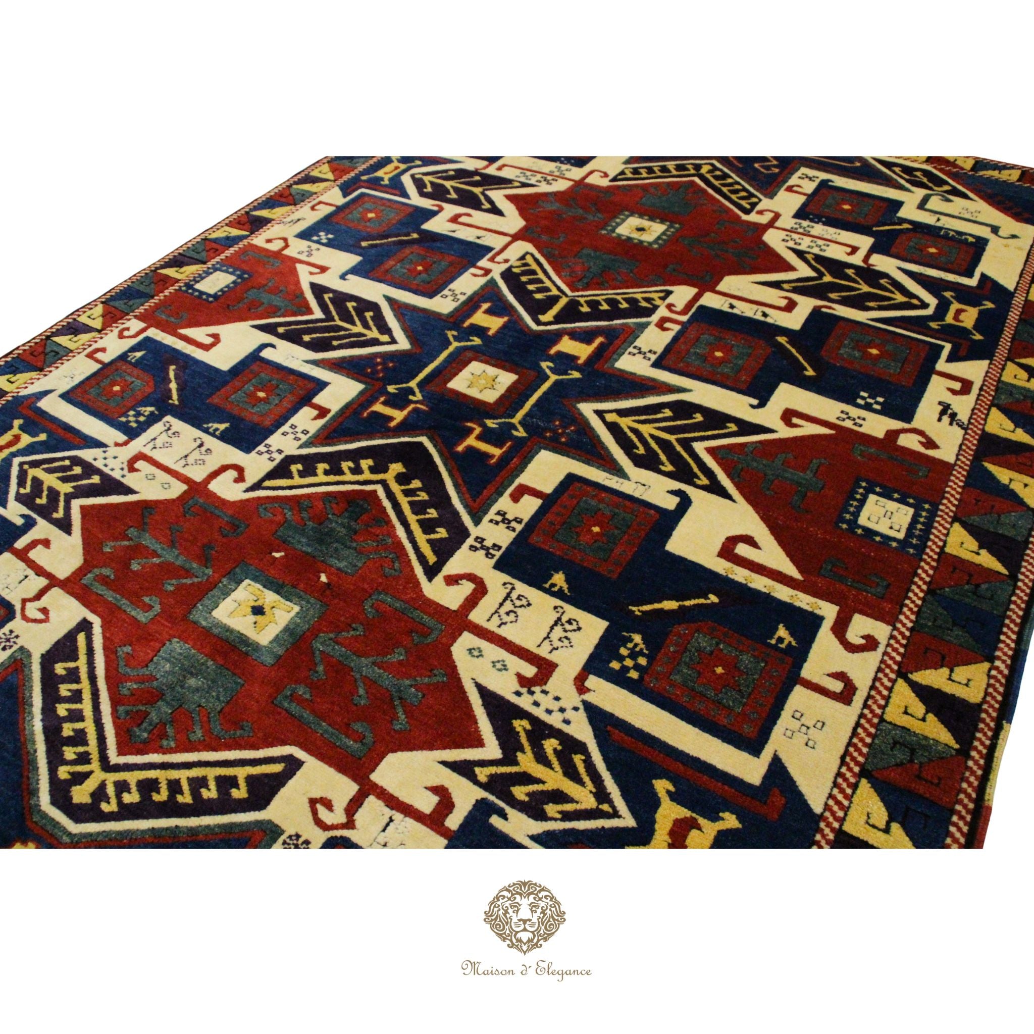 Alfombra Kazak Lana Rojo y Azul Tradicional 258 x 181 cm