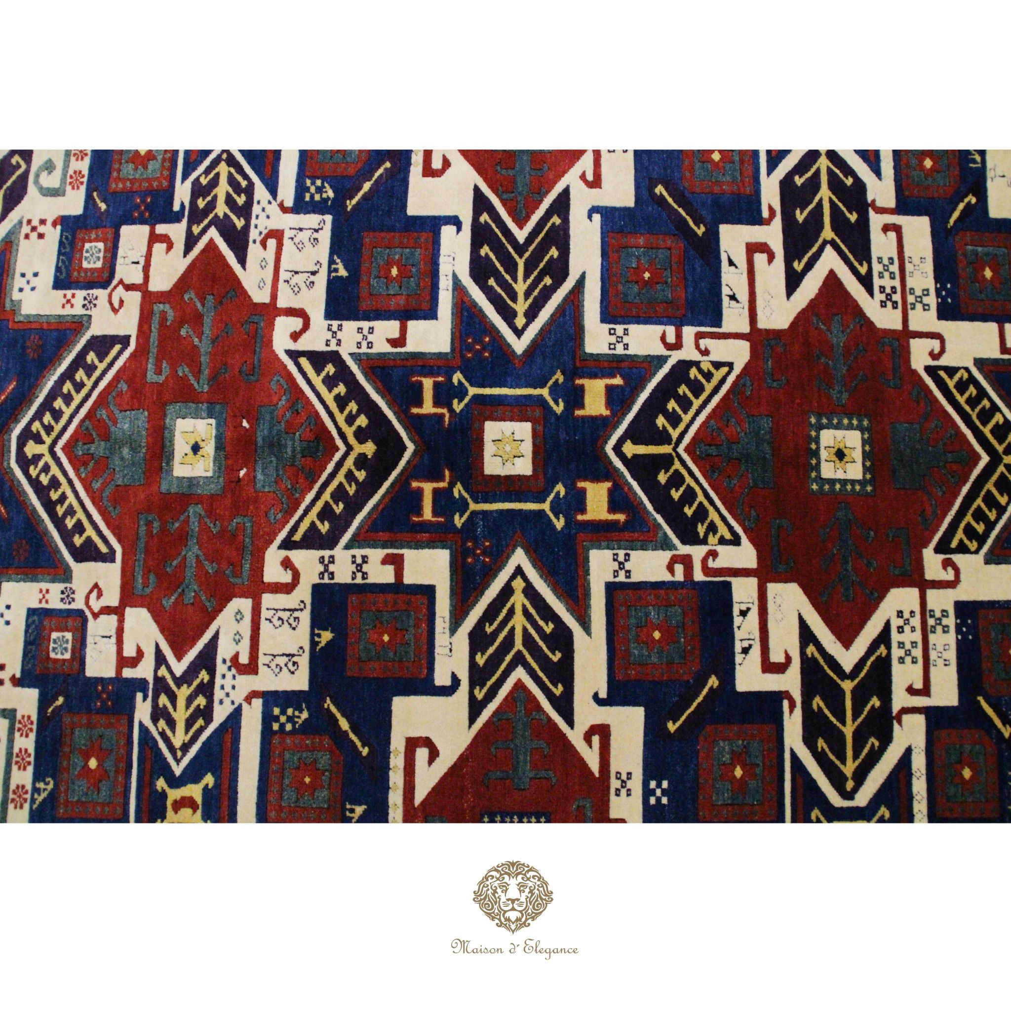 Alfombra Kazak Lana Rojo y Azul Tradicional 258 x 181 cm