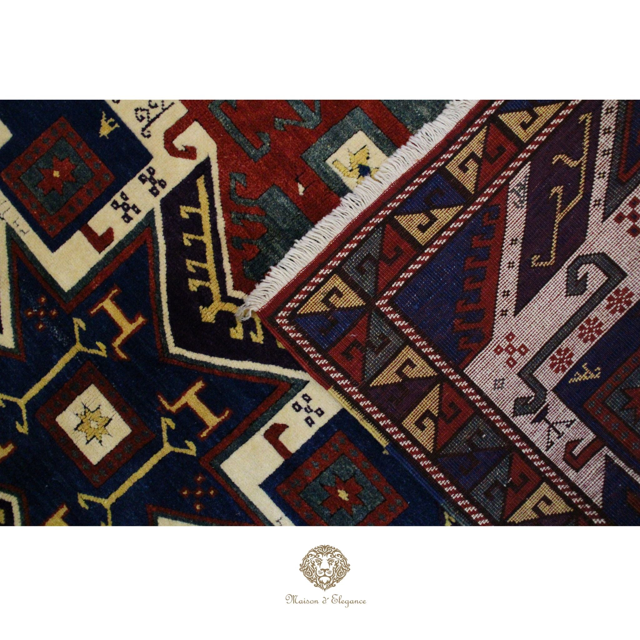 Alfombra Kazak Lana Rojo y Azul Tradicional 258 x 181 cm