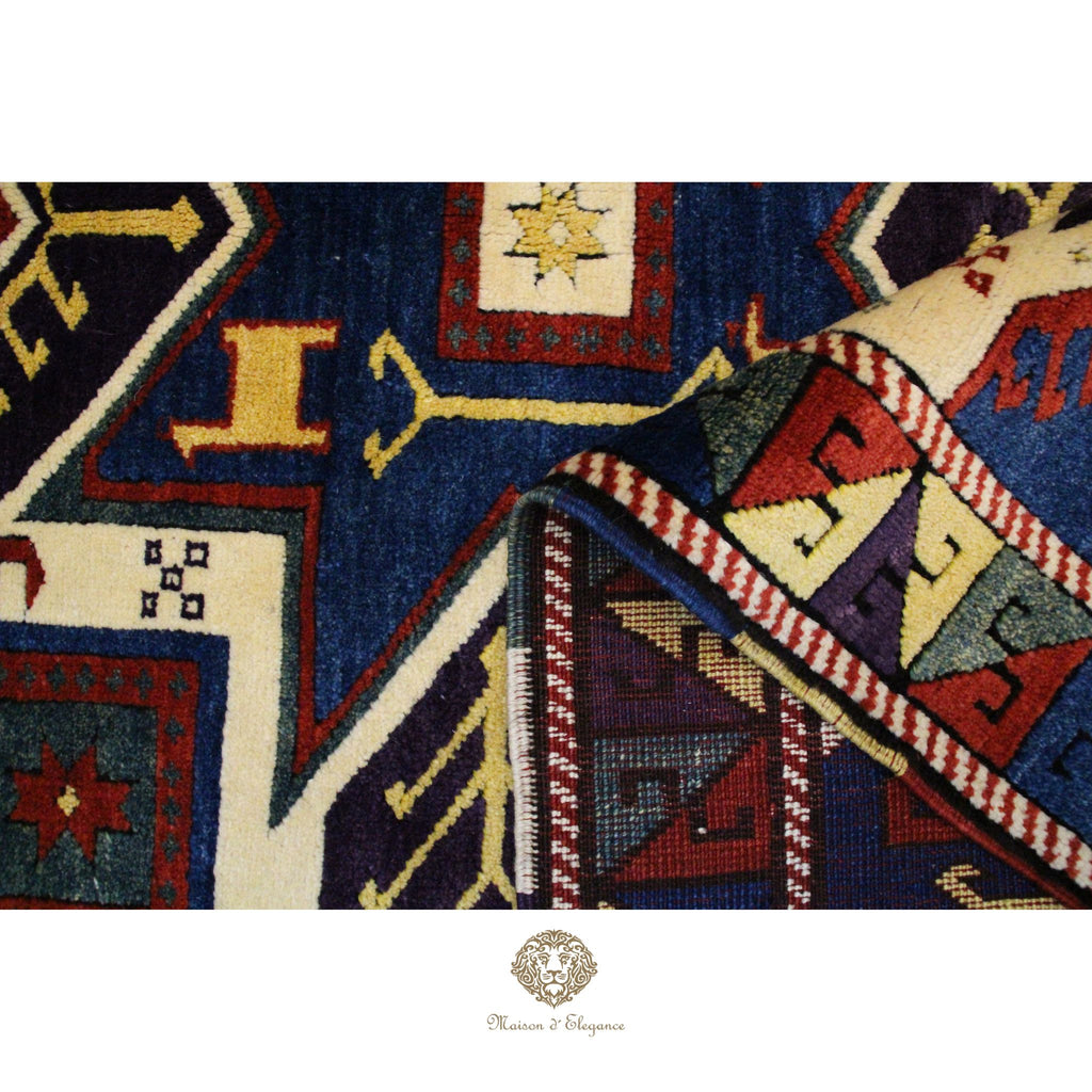 Alfombra Kazak Lana Rojo y Azul Tradicional 258 x 181 cm