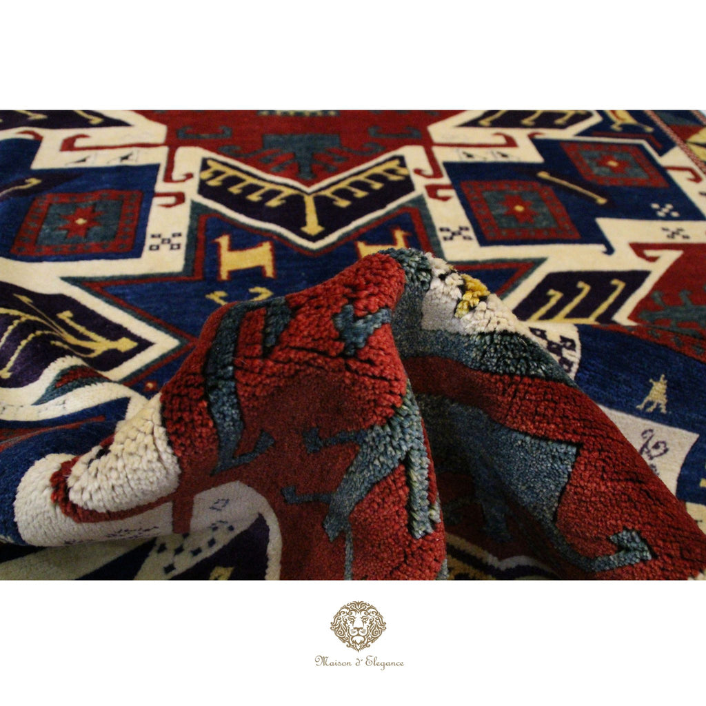 Alfombra Kazak Lana Rojo y Azul Tradicional 258 x 181 cm