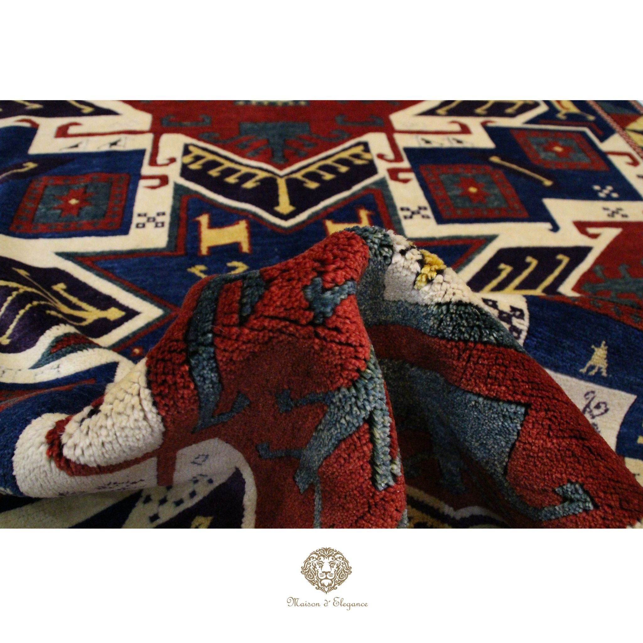 Alfombra Kazak Lana Rojo y Azul Tradicional 258 x 181 cm