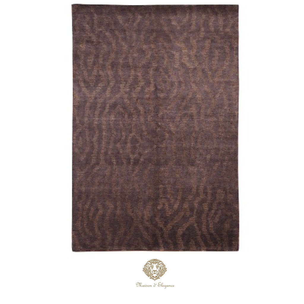 Alfombra de Lana Marrón oscura lisa con diseño en Líneas Orgánicas 210 x 142 cm