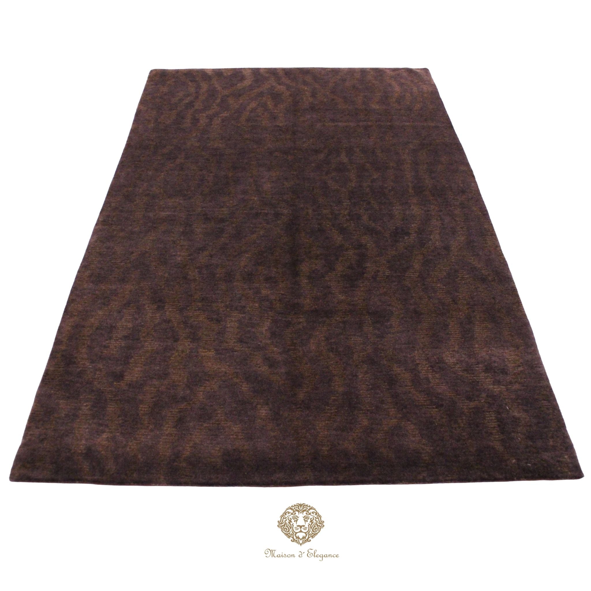 Alfombra de Lana Marrón oscura lisa con diseño en Líneas Orgánicas 210 x 142 cm