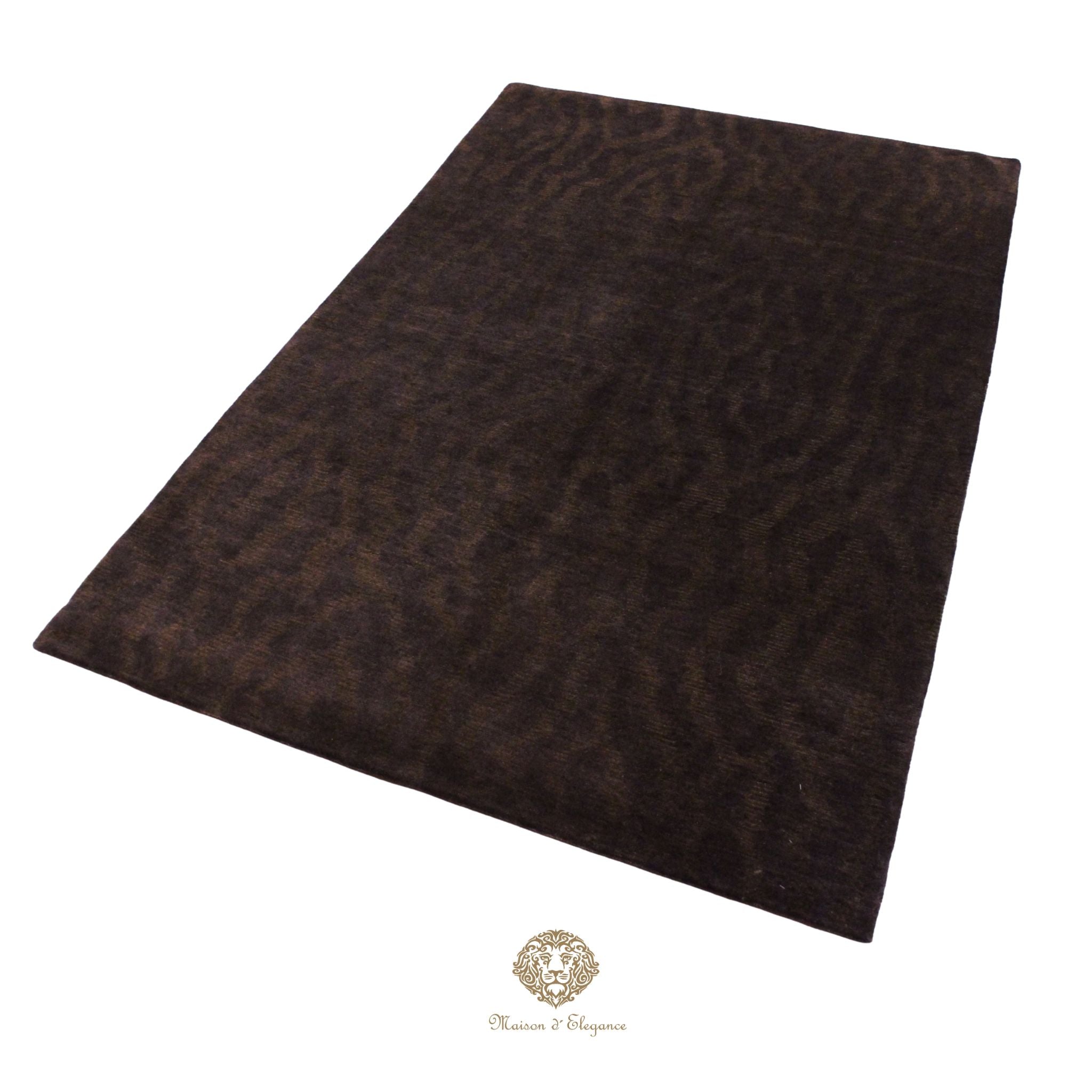 Alfombra de Lana Marrón oscura lisa con diseño en Líneas Orgánicas 210 x 142 cm