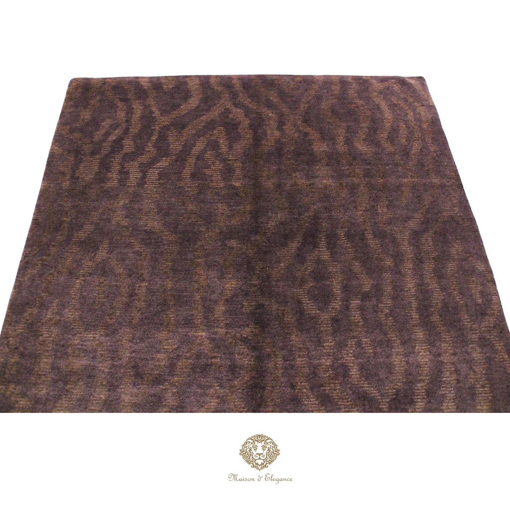 Alfombra de Lana Marrón oscura lisa con diseño en Líneas Orgánicas 210 x 142 cm