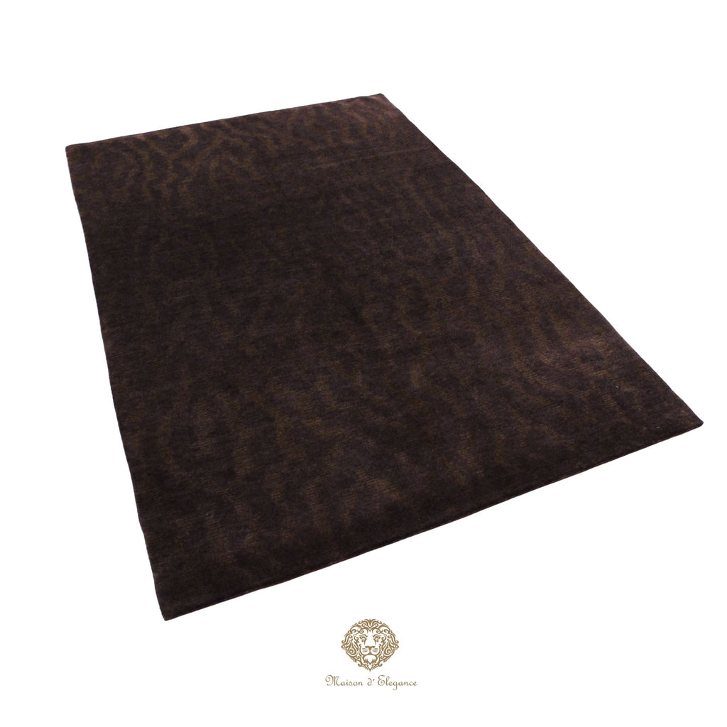 Alfombra de Lana Marrón oscura lisa con diseño en Líneas Orgánicas 210 x 142 cm