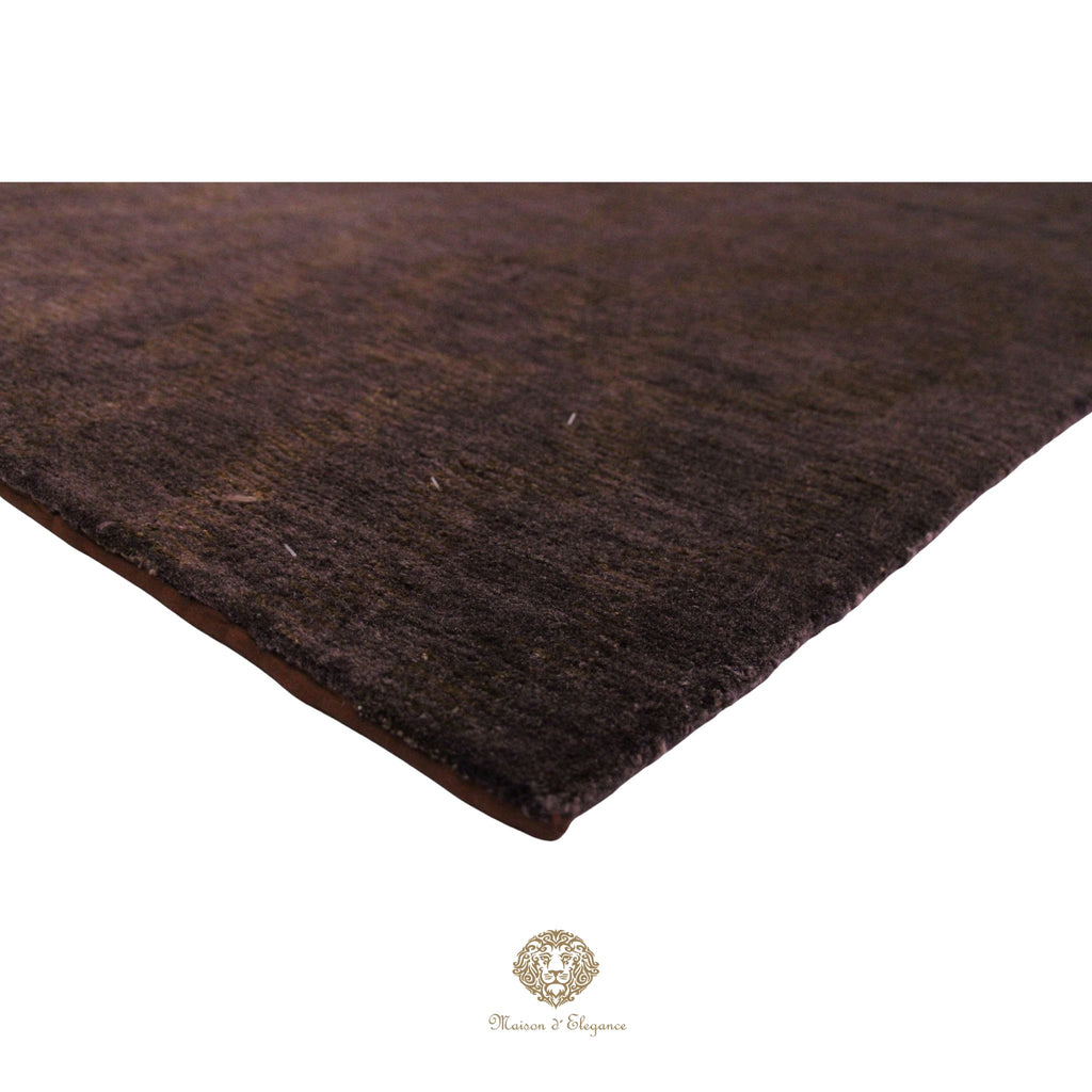 Alfombra de Lana Marrón oscura lisa con diseño en Líneas Orgánicas 210 x 142 cm