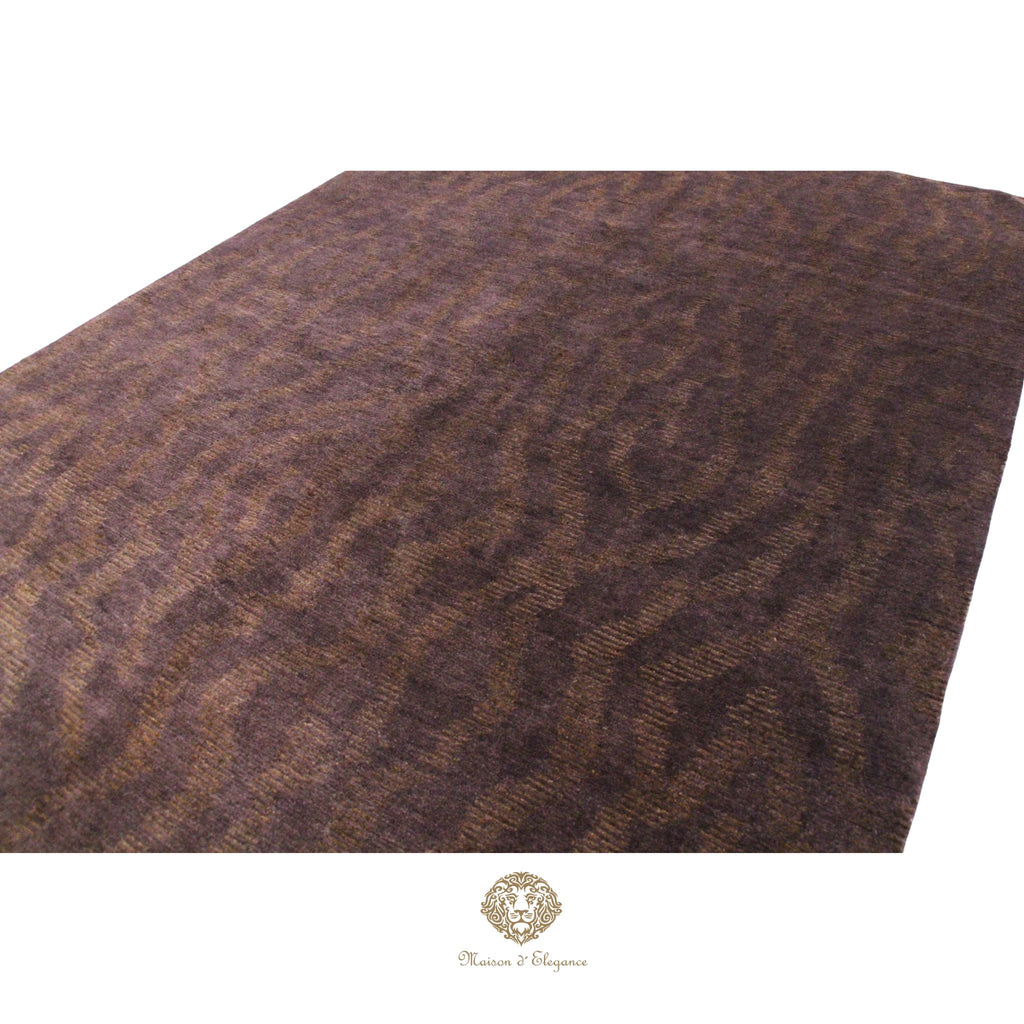 Alfombra de Lana Marrón oscura lisa con diseño en Líneas Orgánicas 210 x 142 cm