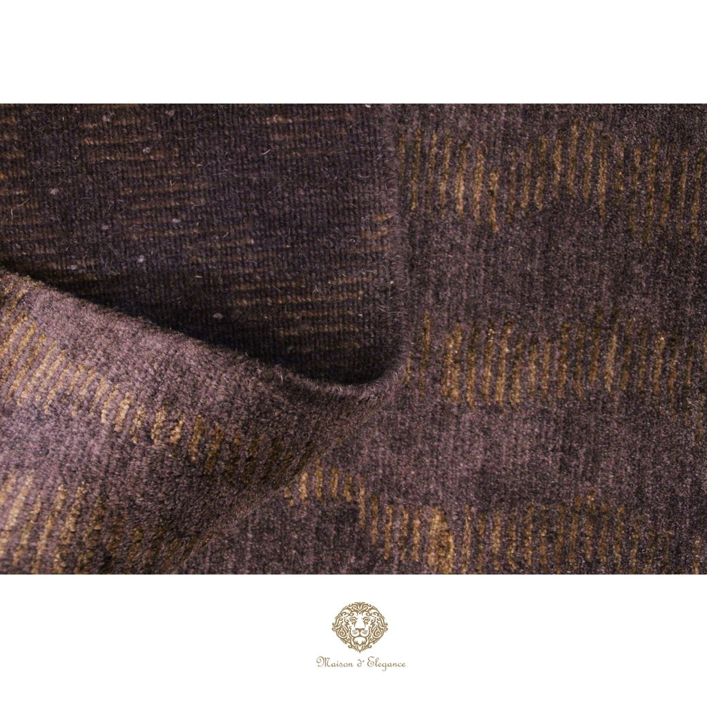 Alfombra de Lana Marrón oscura lisa con diseño en Líneas Orgánicas 210 x 142 cm