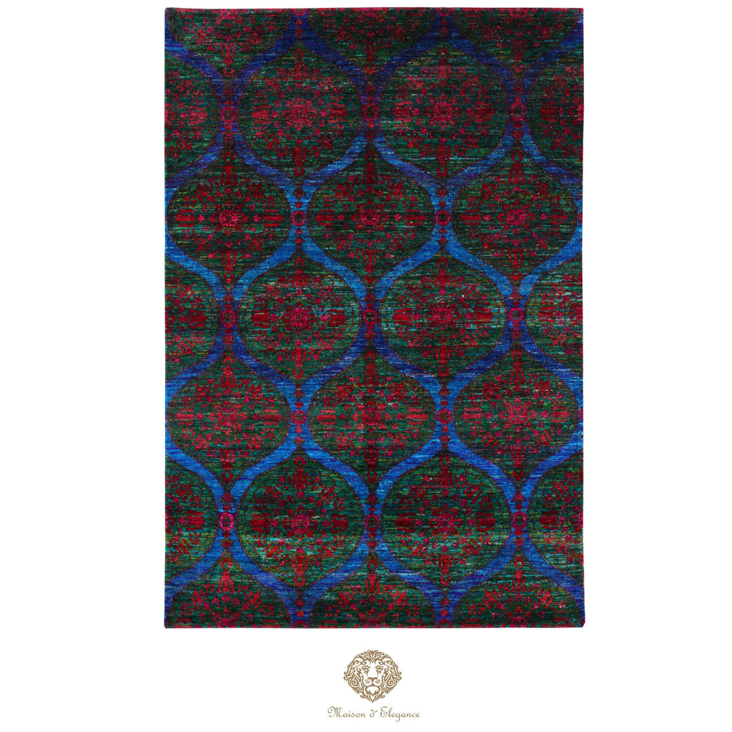 Decorative rug with a geometric pattern on a white background