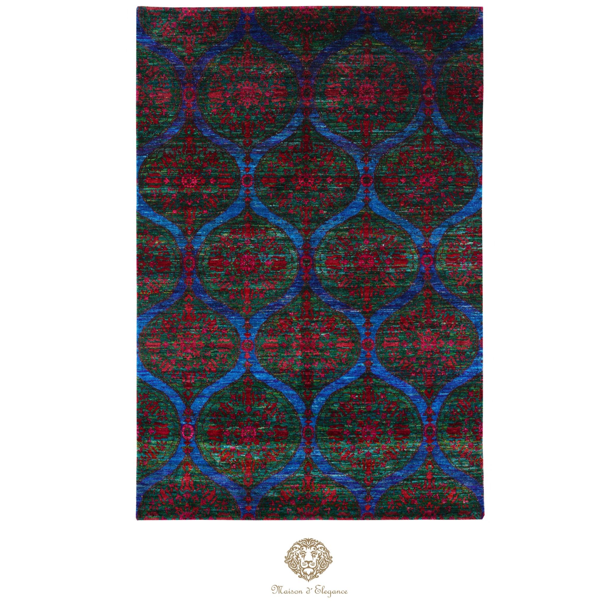 Decorative rug with a geometric pattern on a white background