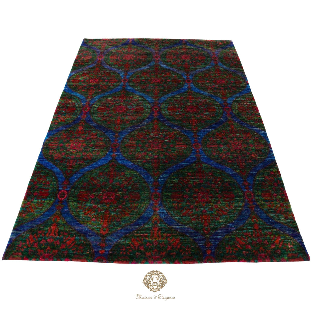 Decorative rug with geometric pattern on a white background