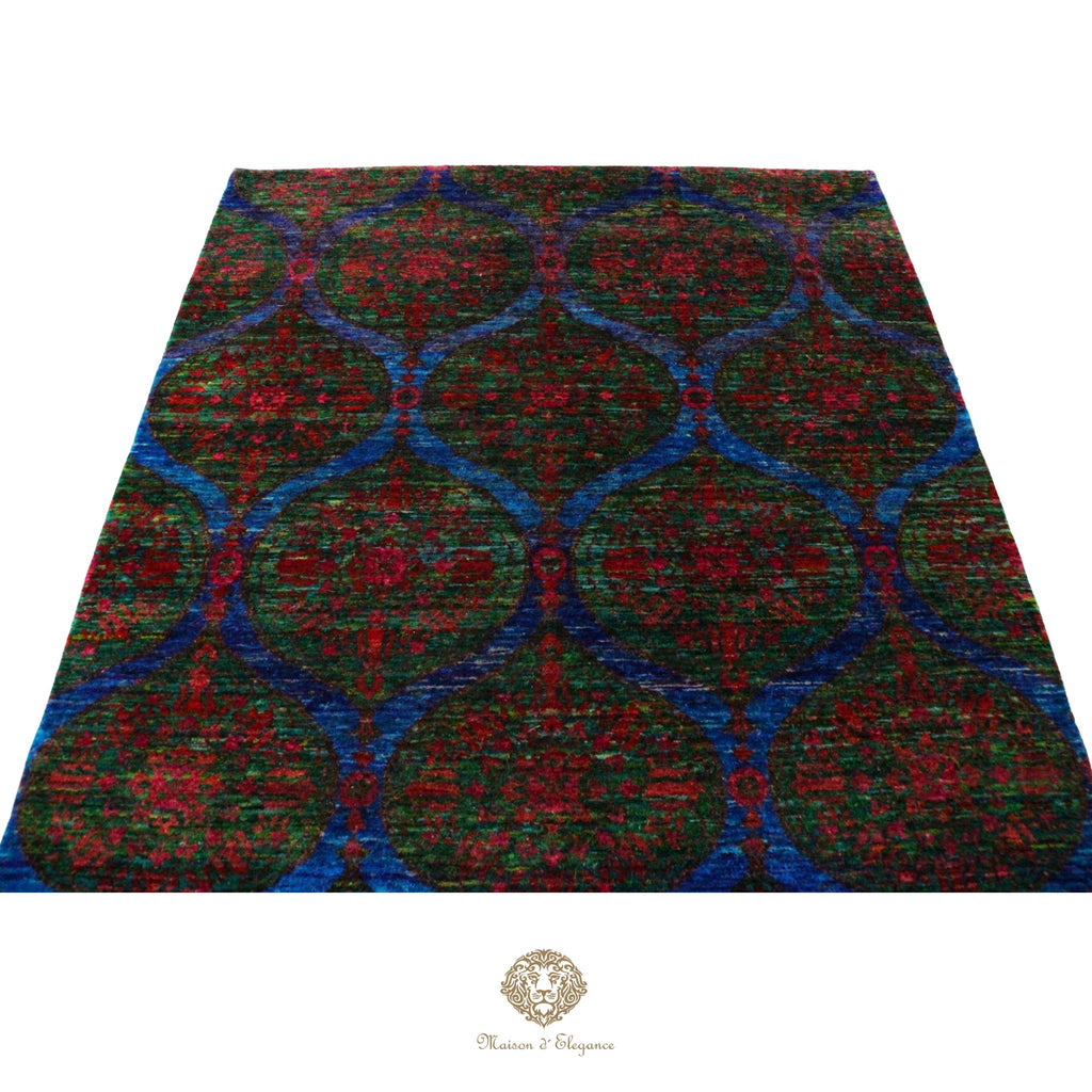Decorative rug with a geometric pattern on a white background