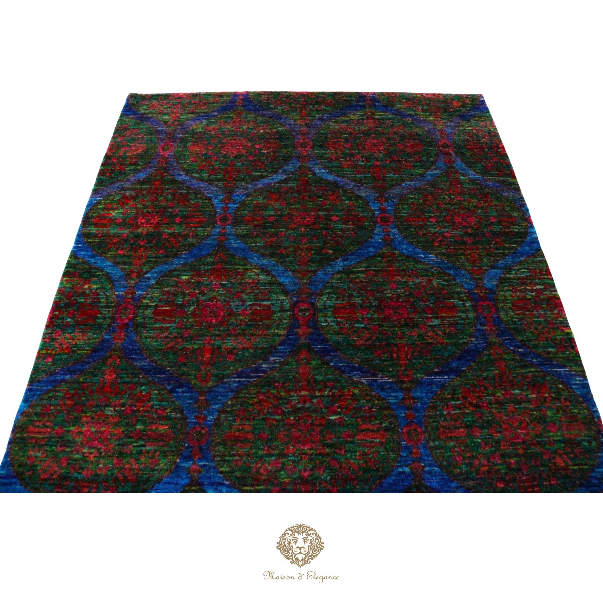 Decorative rug with a geometric pattern on a white background