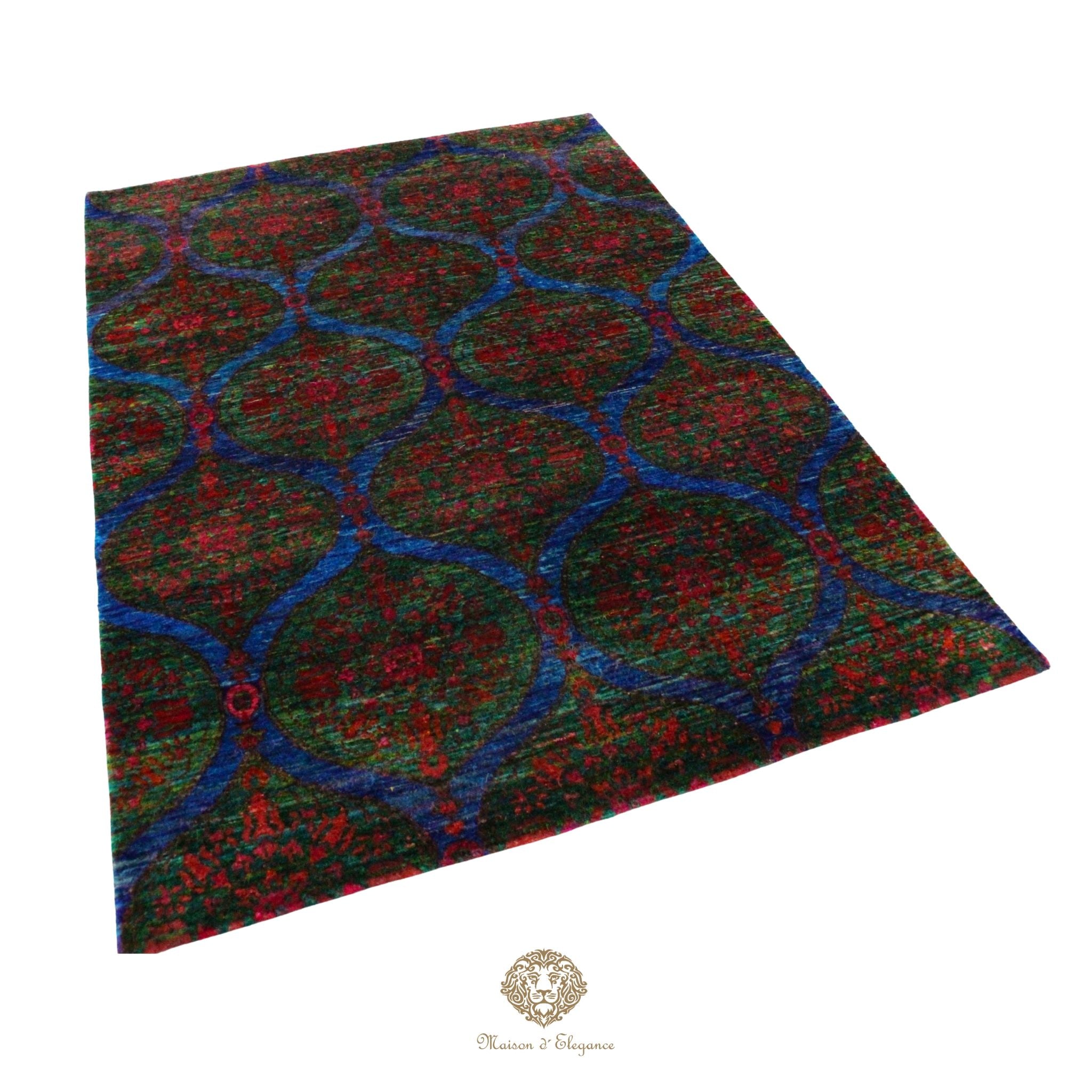 Decorative rug with a geometric pattern on a white background