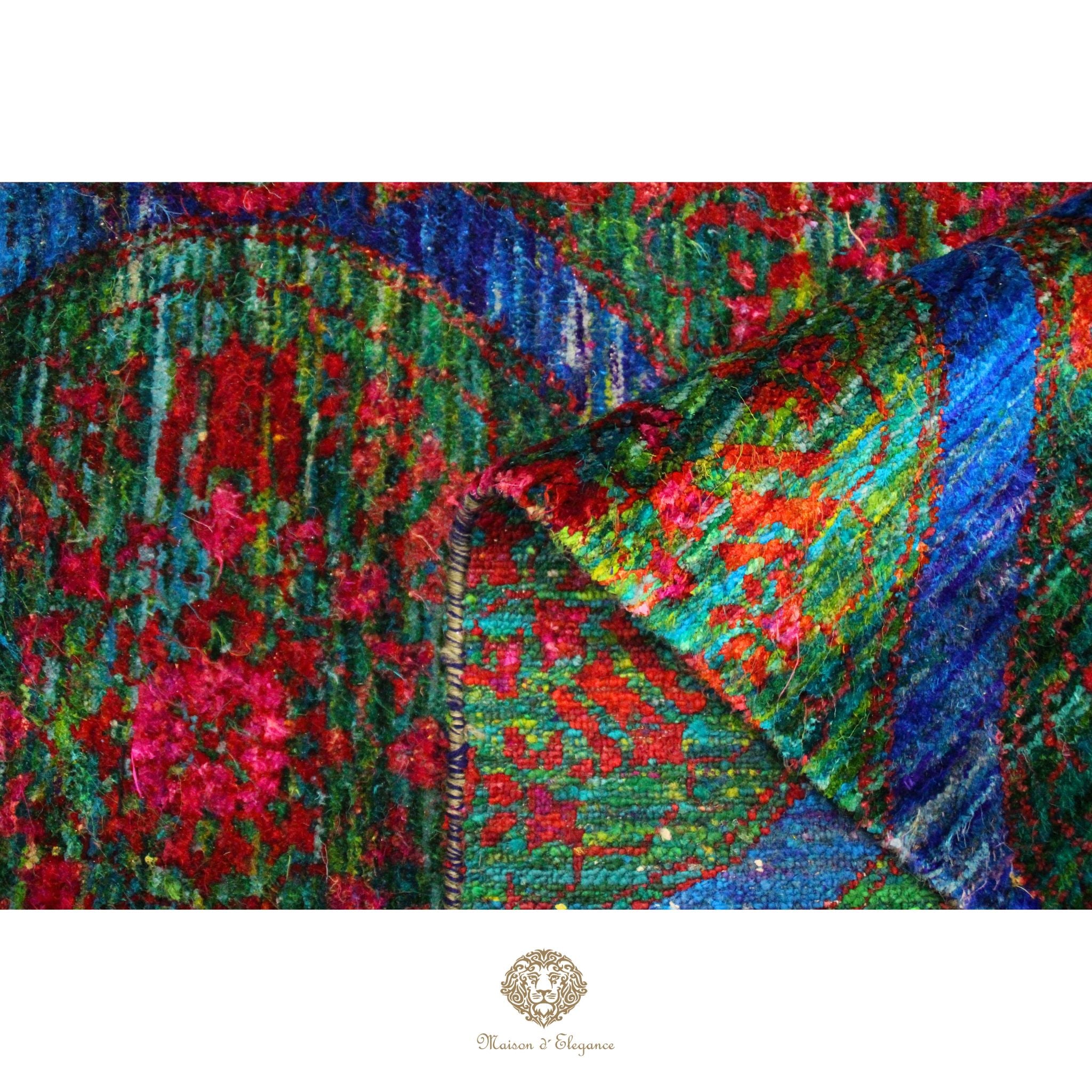 Colorful abstract pattern with a brand logo at the bottom right corner.