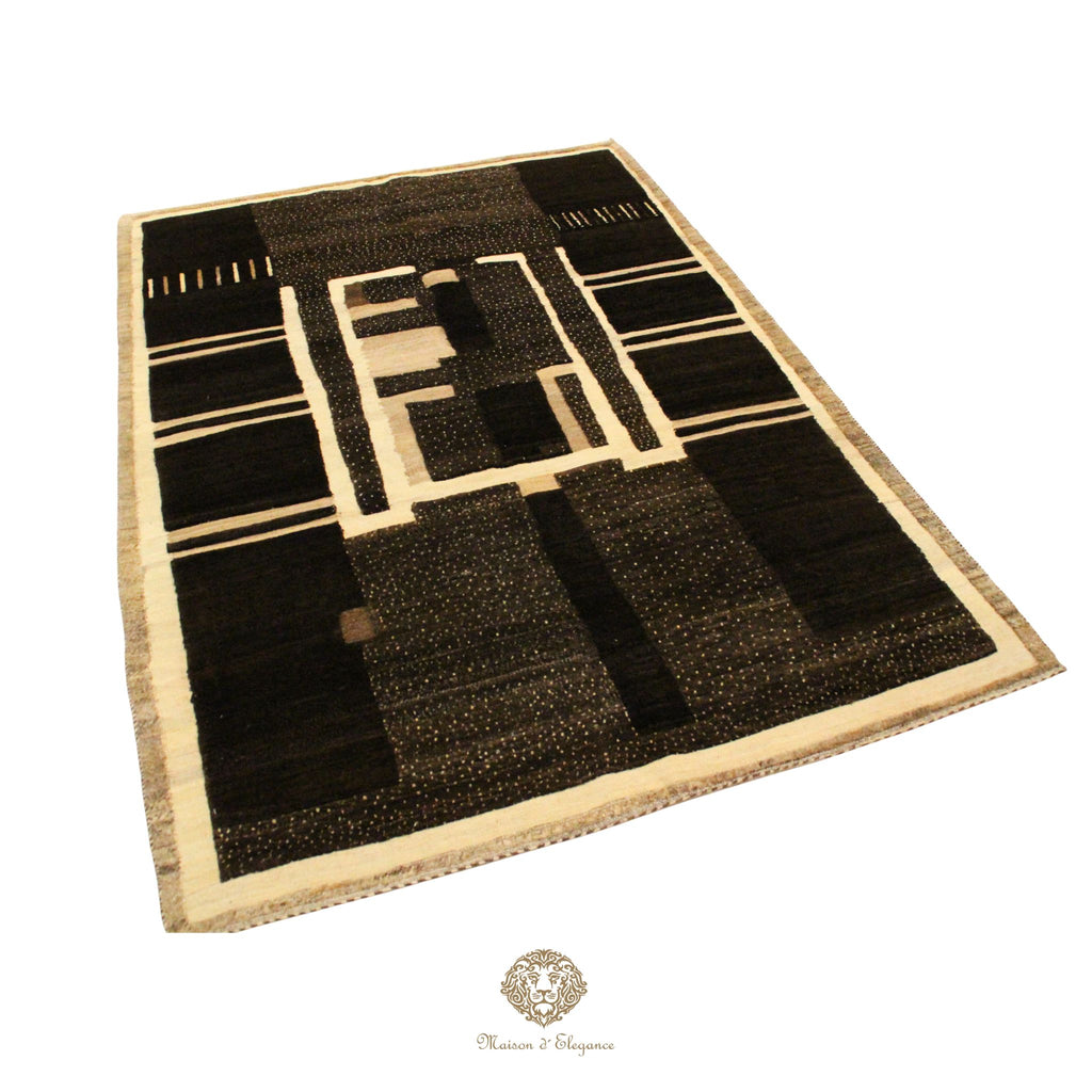 Decorative rug with geometric pattern on a white background