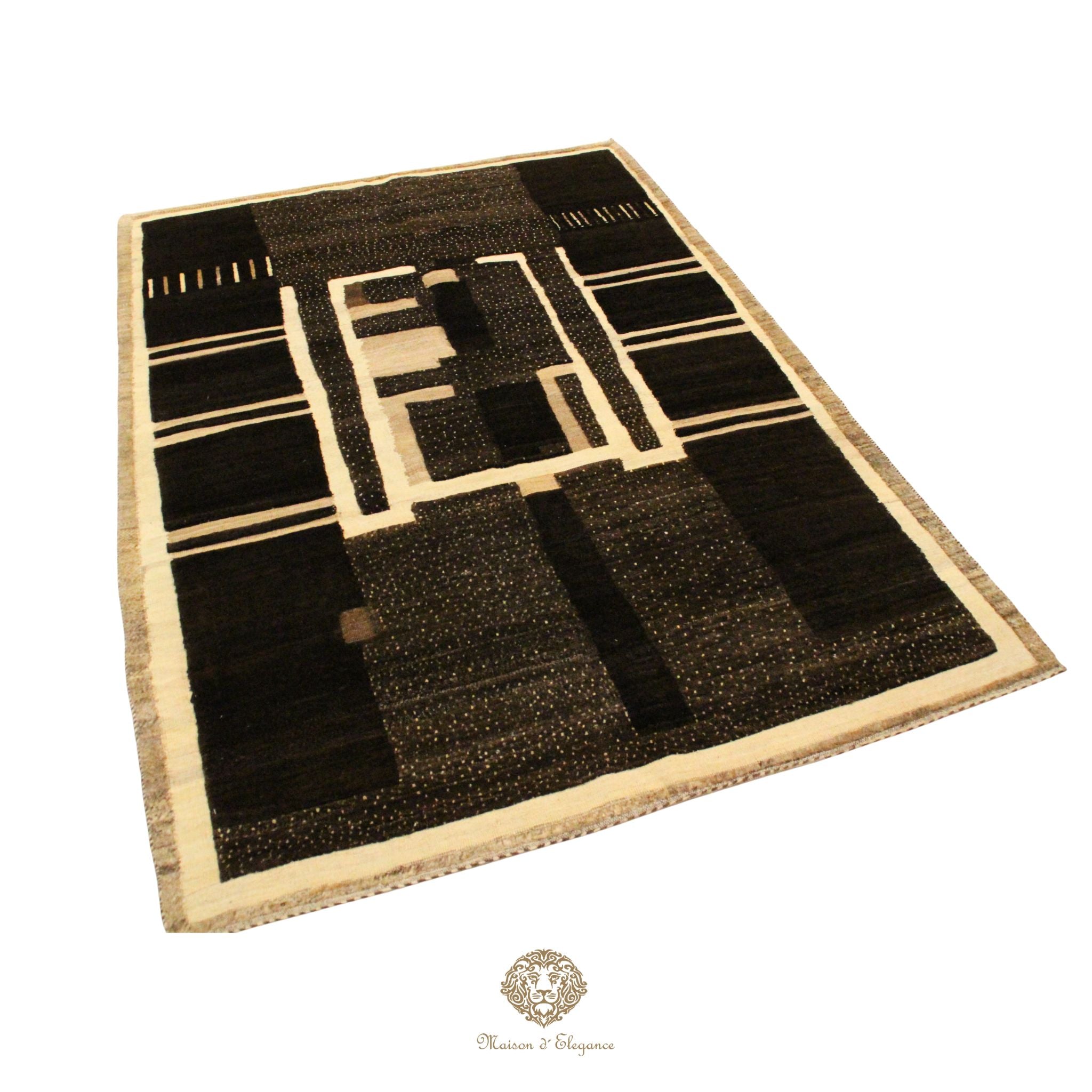 Decorative rug with geometric pattern on a white background