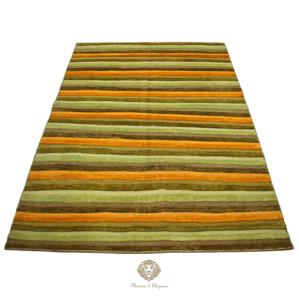 Alfombra Lana Moderna a Rayas | Diseño Geométrico Tejida a Mano 206 x 150 cm