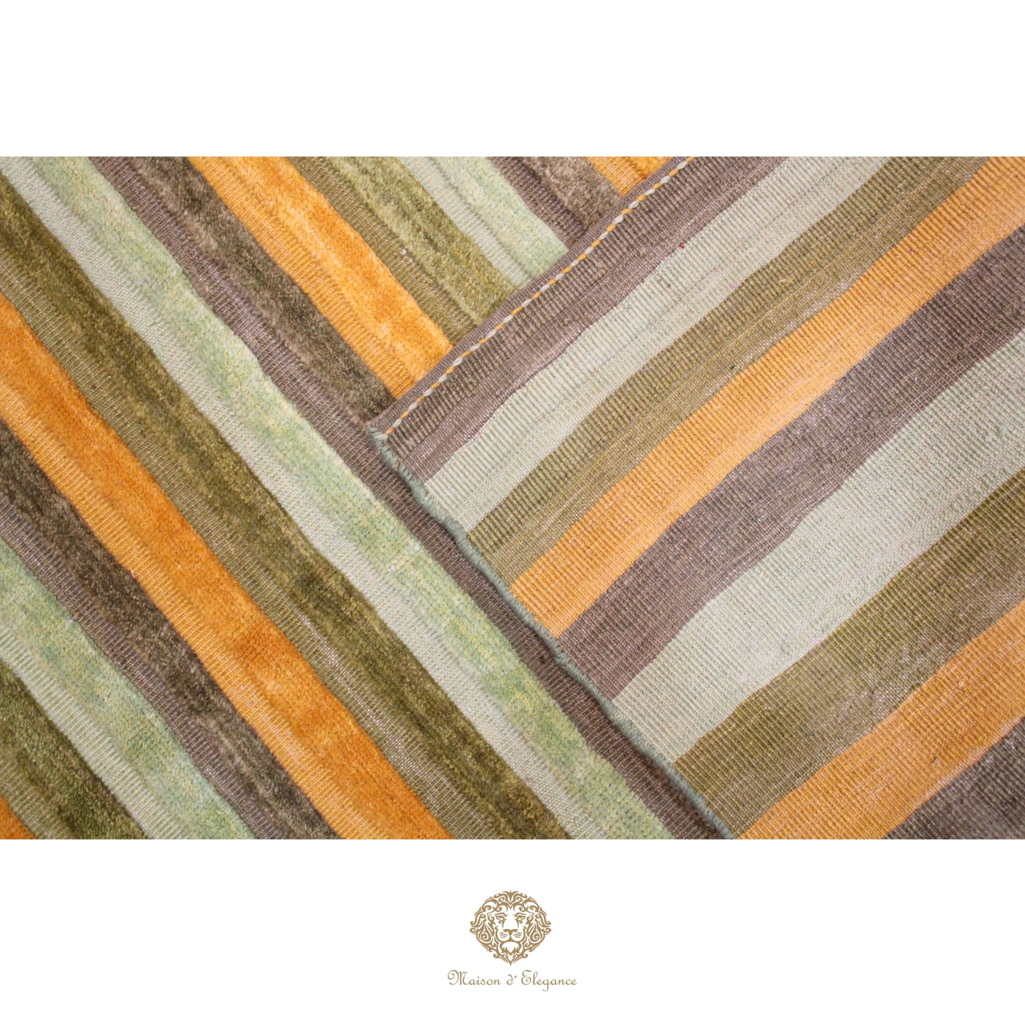 Alfombra Lana Moderna a Rayas | Diseño Geométrico Tejida a Mano 206 x 150 cm