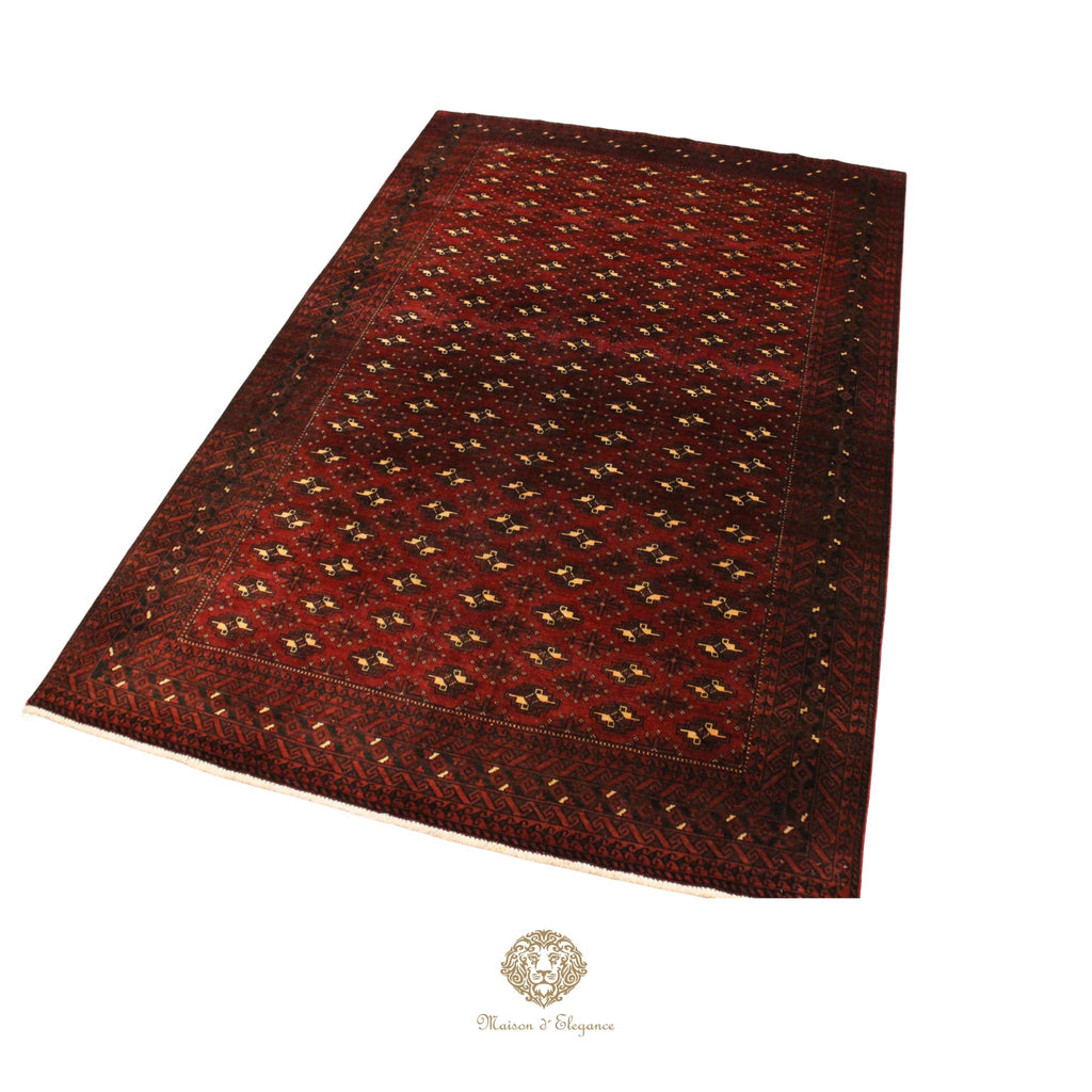 Alfombra Lana Color Bordó Diseño patrones geométricos 310 x 195 cm