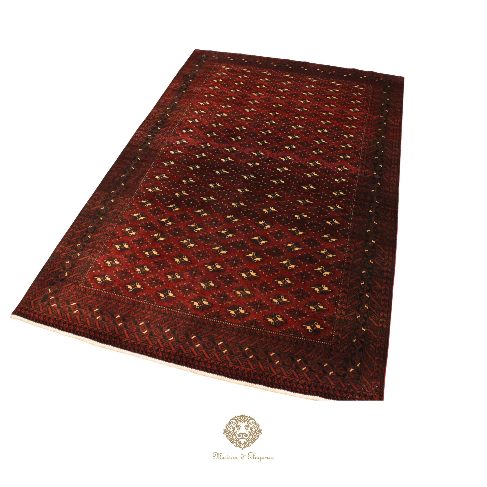 Alfombra Lana Color Bordó Diseño patrones geométricos 310 x 195 cm