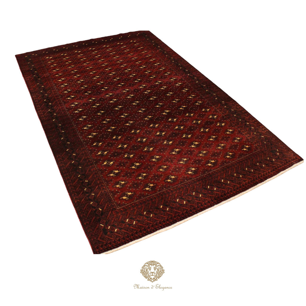 Alfombra Lana Color Bordó Diseño patrones geométricos 310 x 195 cm