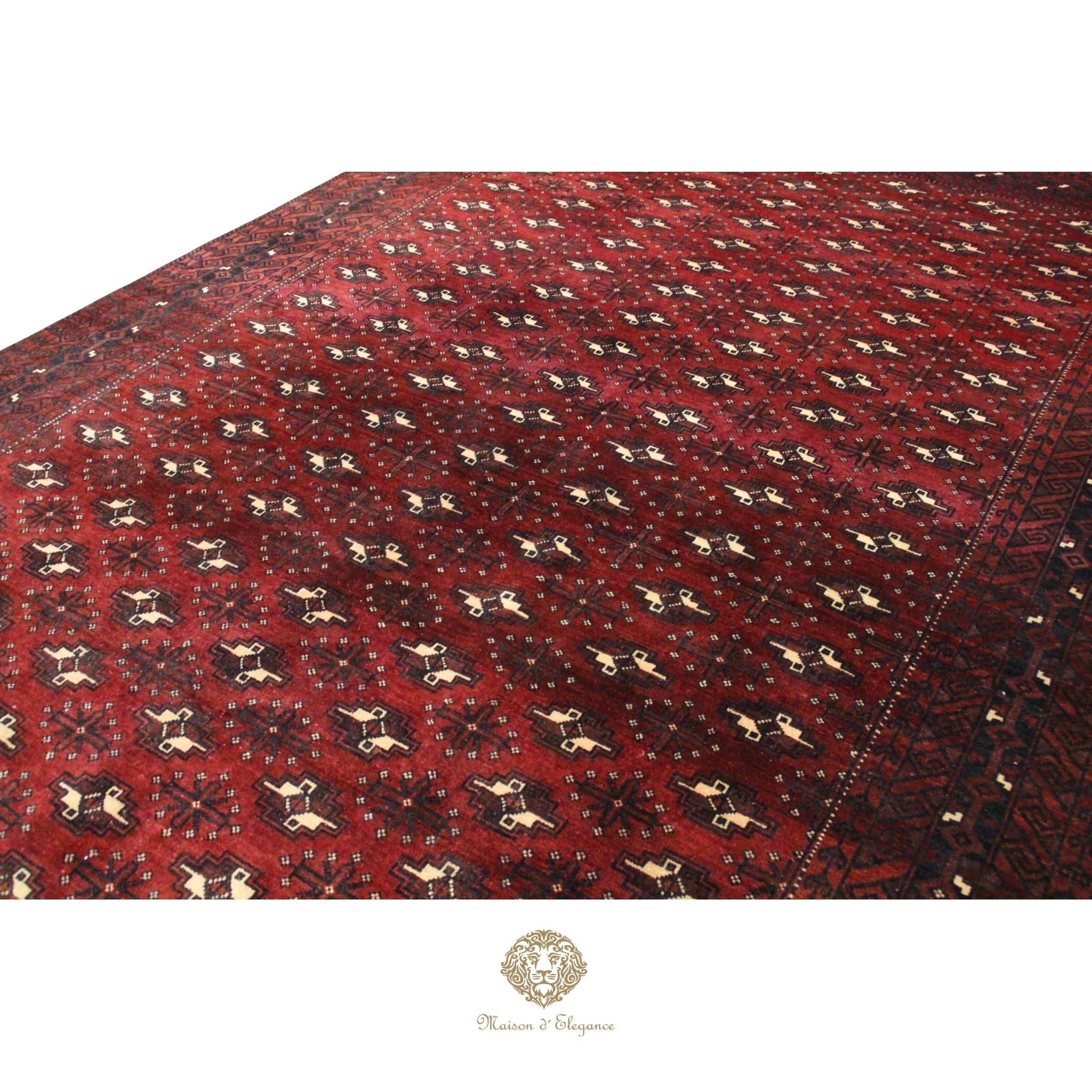 Alfombra Lana Color Bordó Diseño patrones geométricos 310 x 195 cm