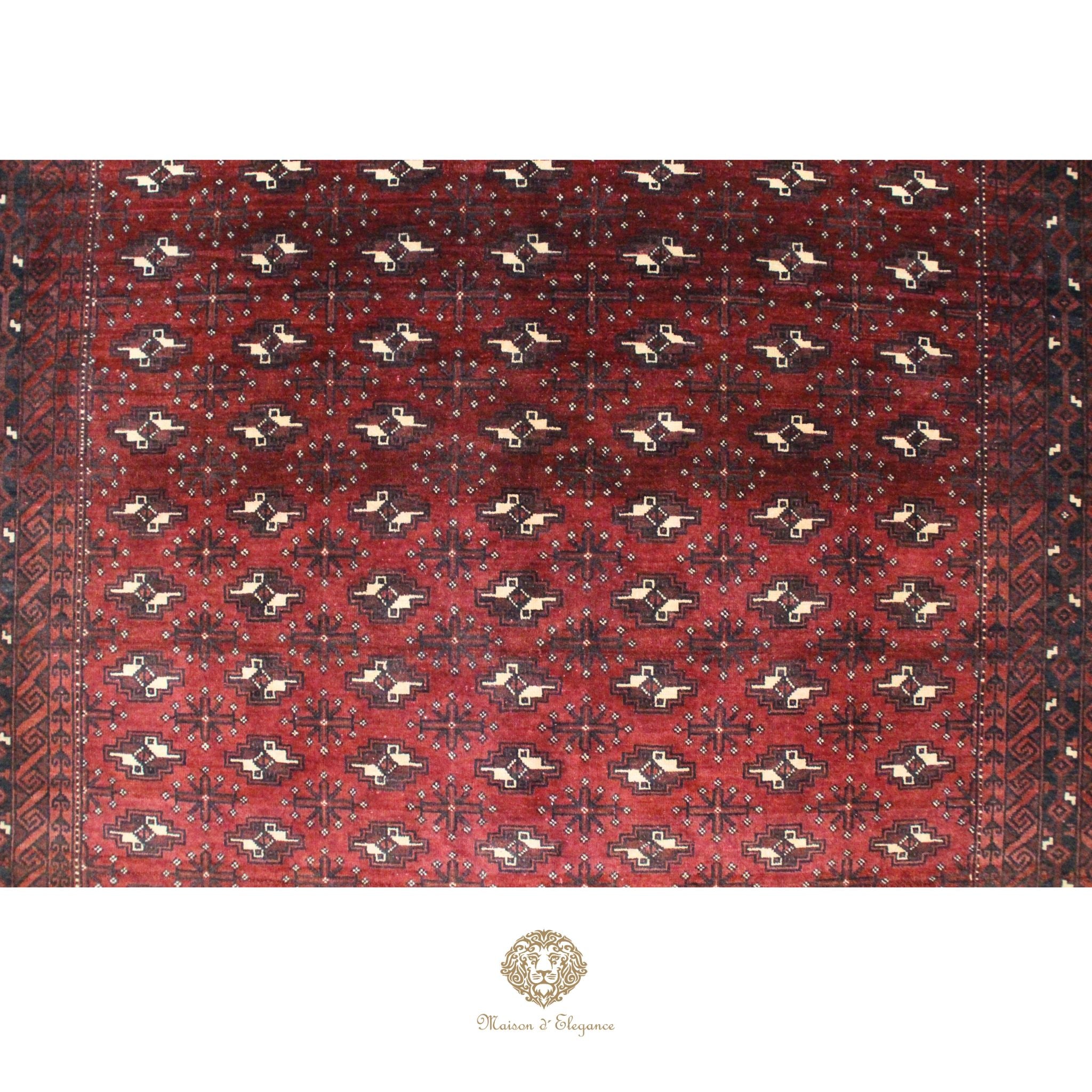 Alfombra Lana Color Bordó Diseño patrones geométricos 310 x 195 cm