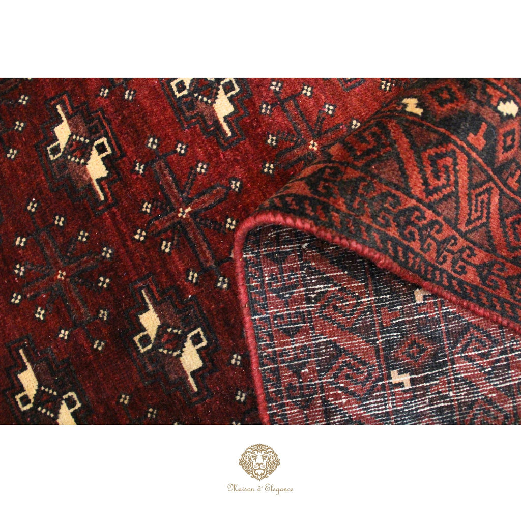 Alfombra Lana Color Bordó Diseño patrones geométricos 310 x 195 cm