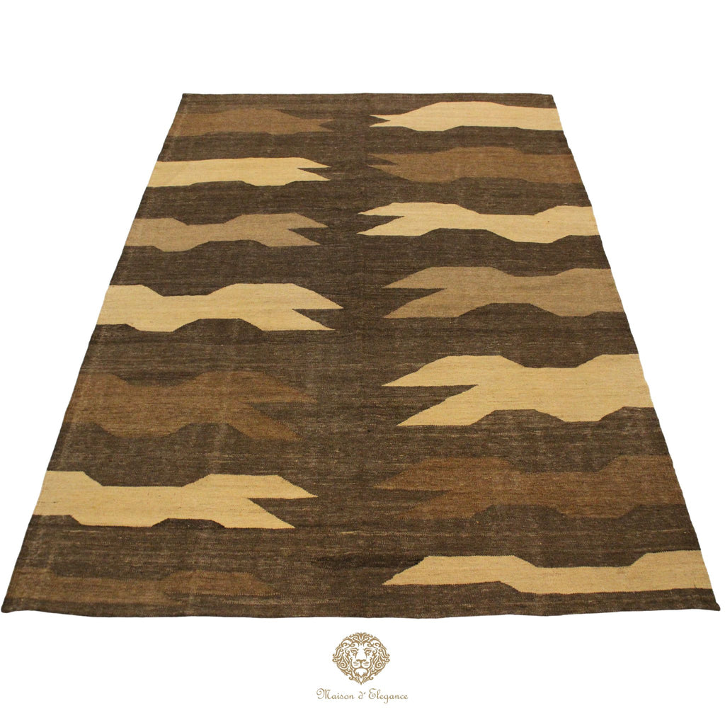 Alfombra Soumak Lana Zigzag Colores Neutros y Tierra 238 x 174 cm